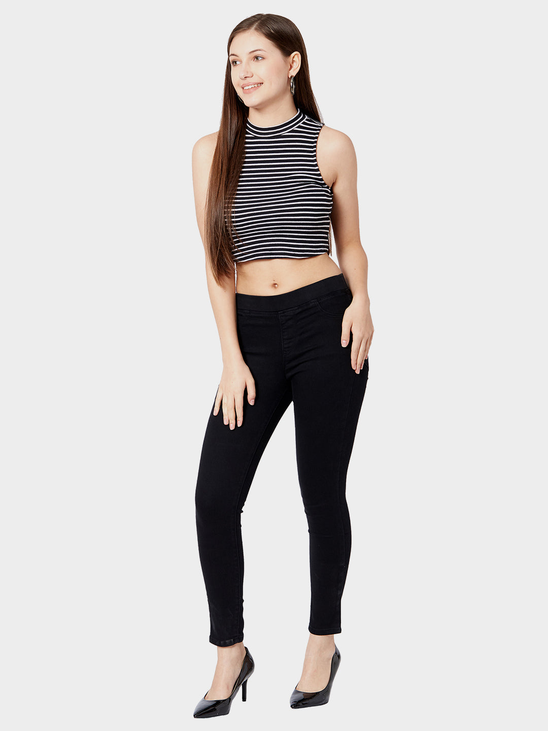 Women Black Mid-Rise Denim Leggings