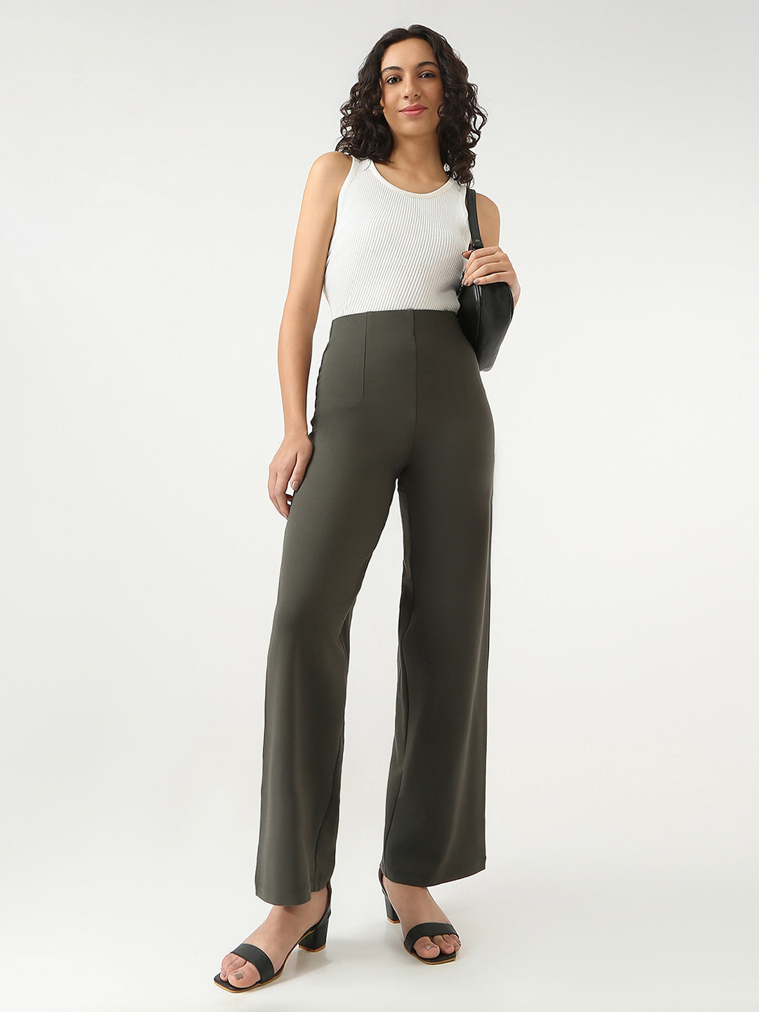 Women Smokey Olive Wide Leg Treggings