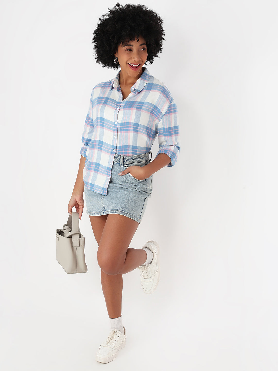 Women Blue/White Slim Fit Oversized Shirt