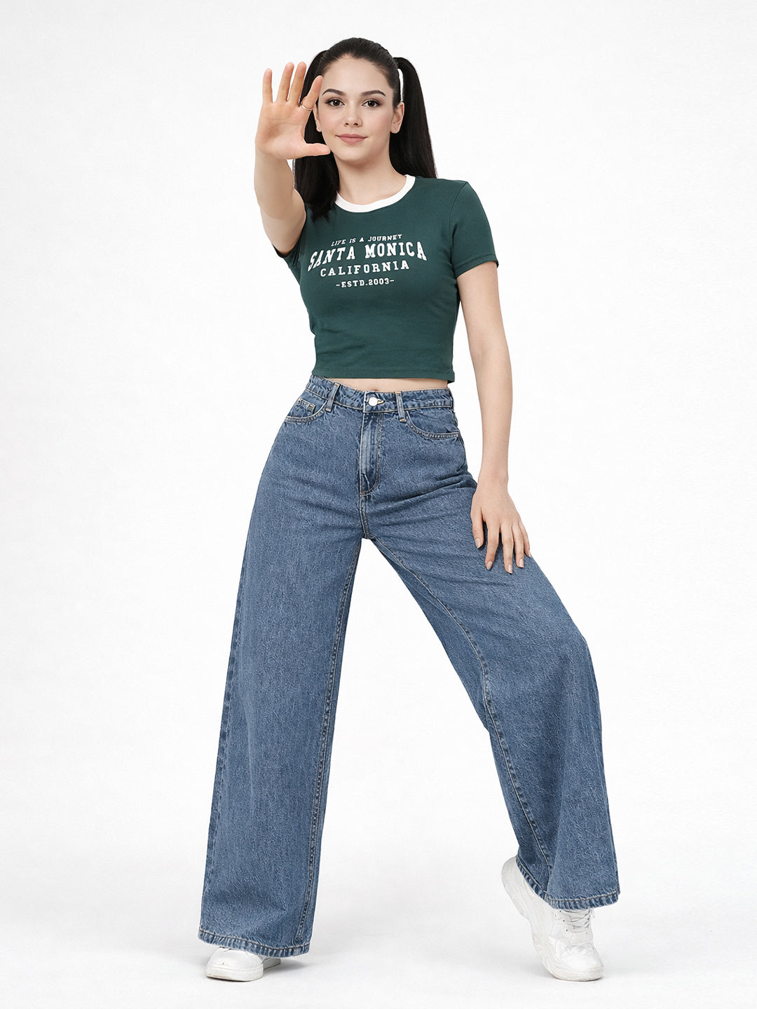 Women Blue High-Rise Super Wide Leg Jeans