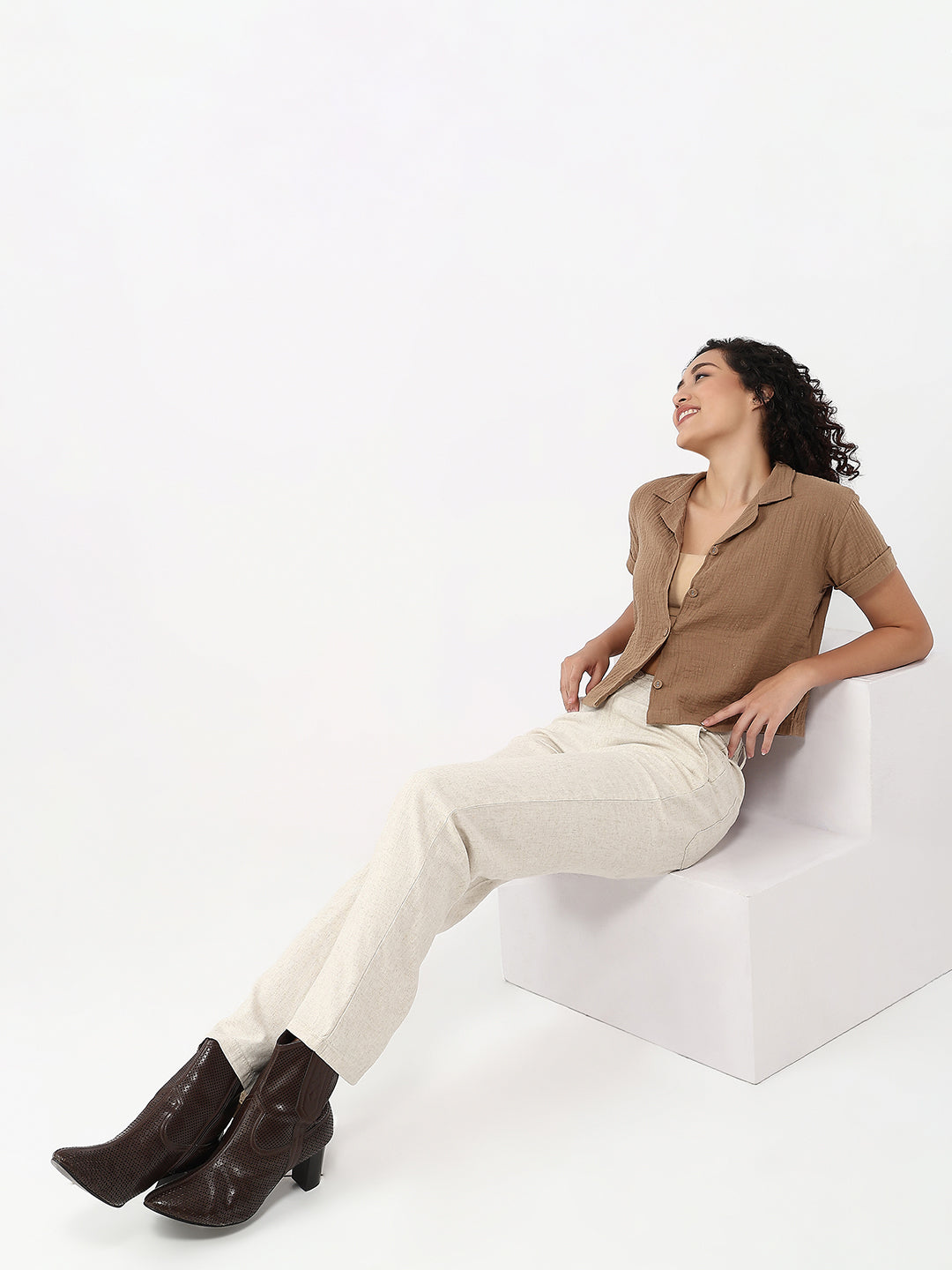 Women Brown Crop Shirt