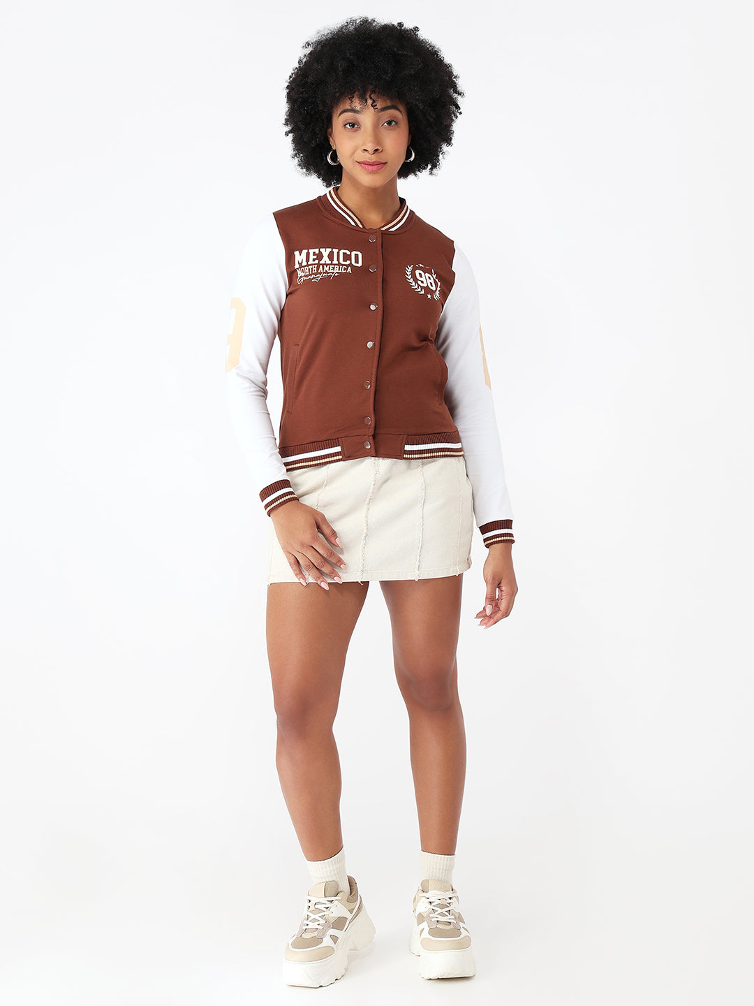 Women Sepia/White Varsity Jacket
