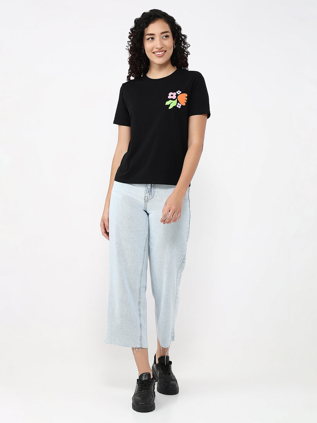 Women Black Slim Graphic T-Shirt