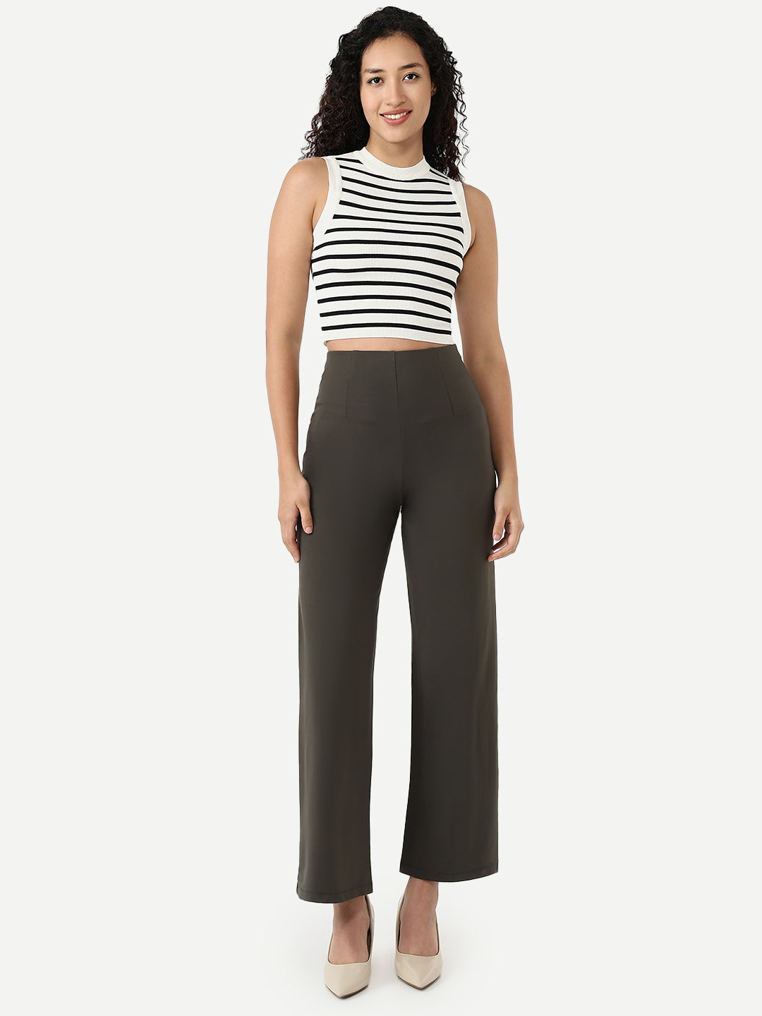 Women Smokey Olive Wide Leg Treggings