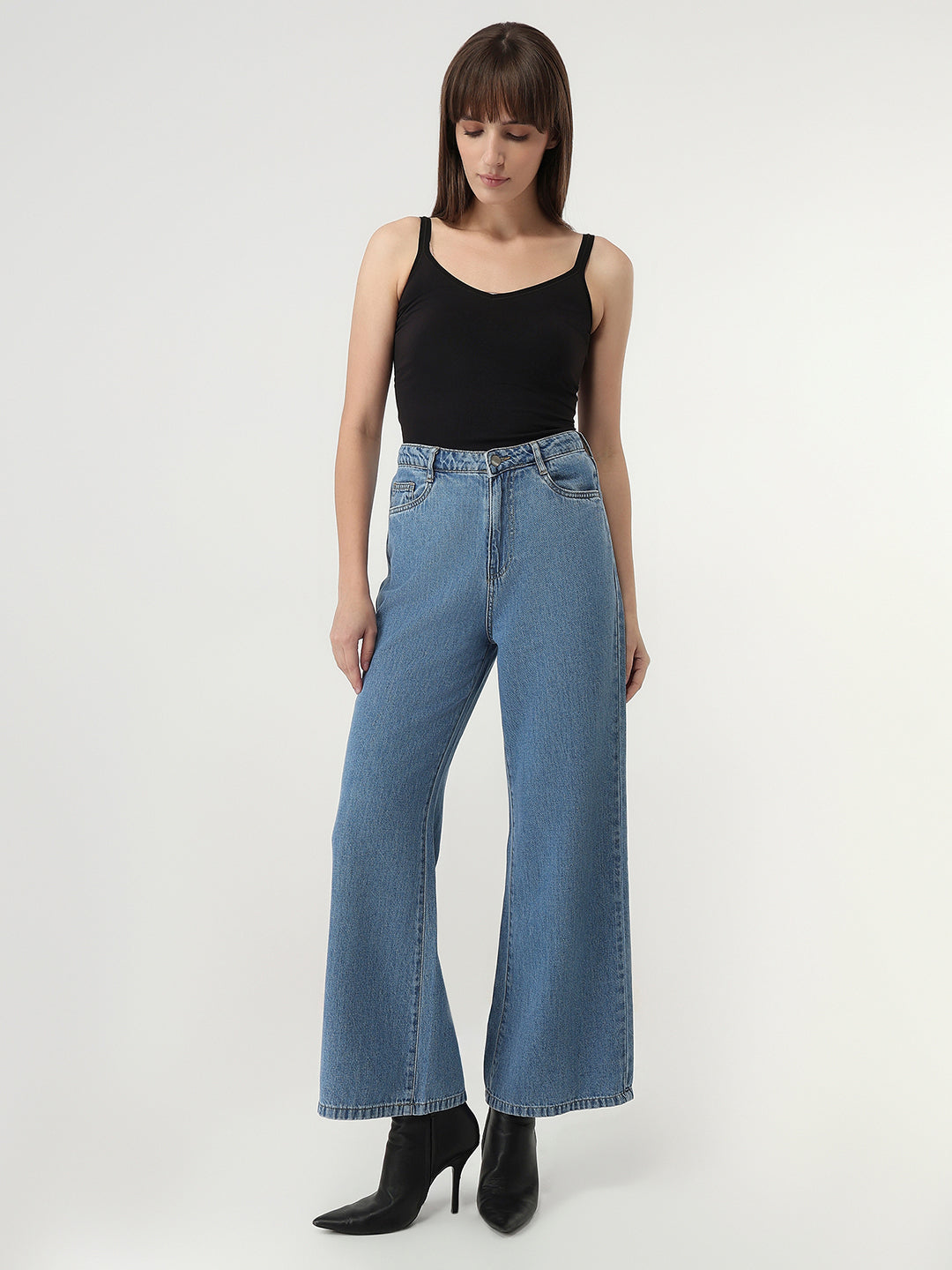 Women Blue Super Wide Leg Jeans
