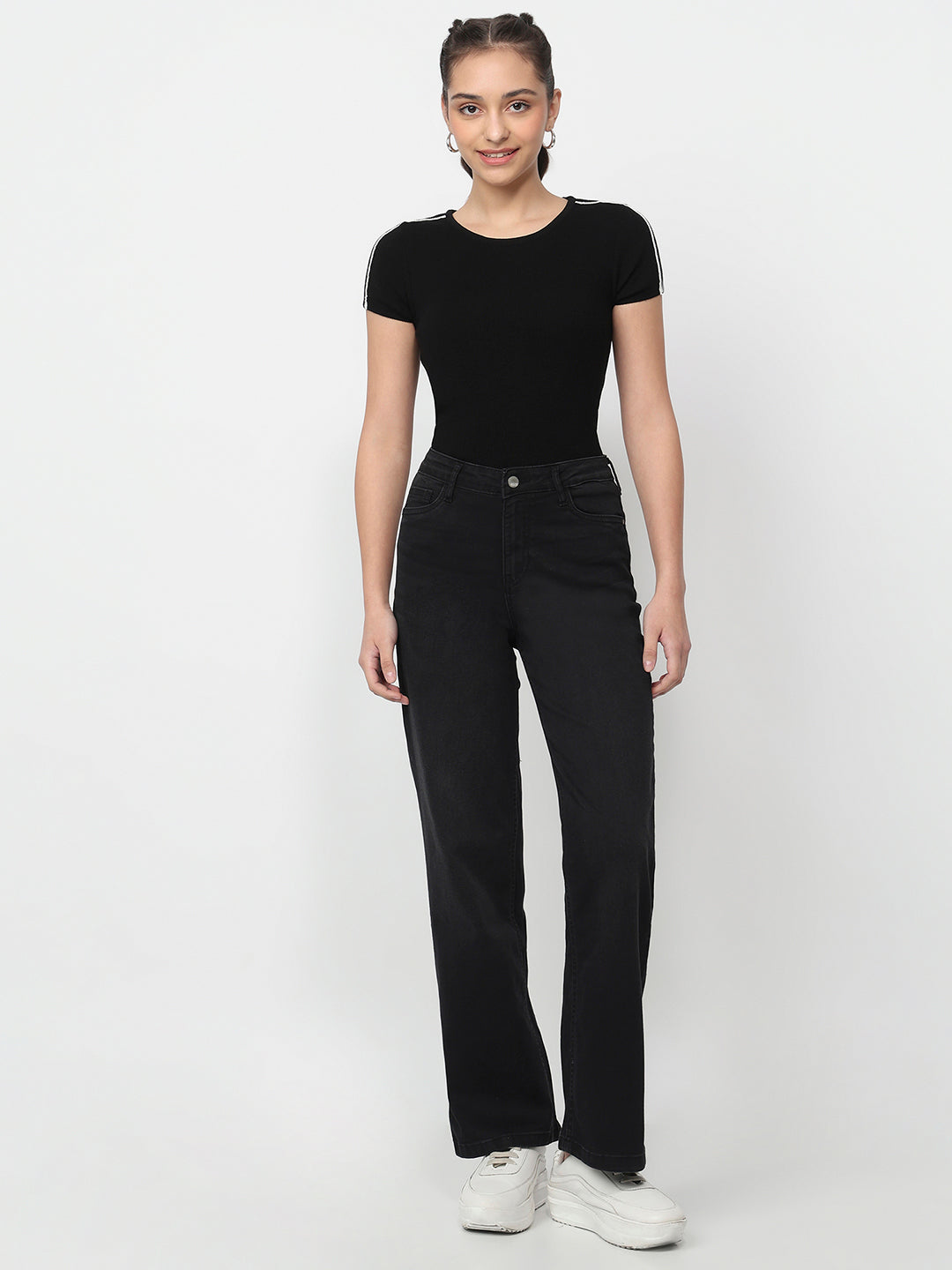 Women Charcoal High-Rise Straight Fit Jeans
