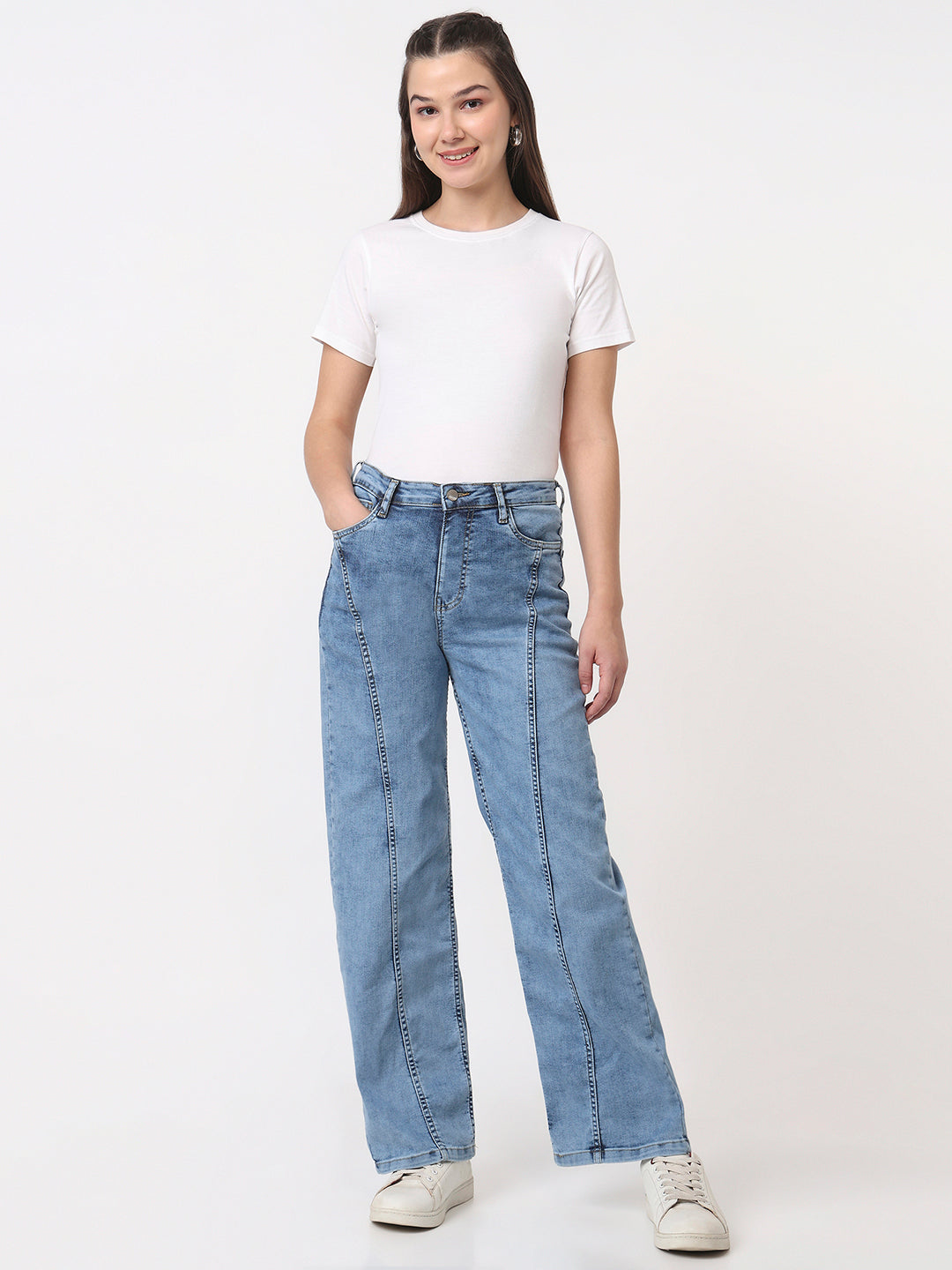 Women Blue High-Rise Straight Fit Jeans