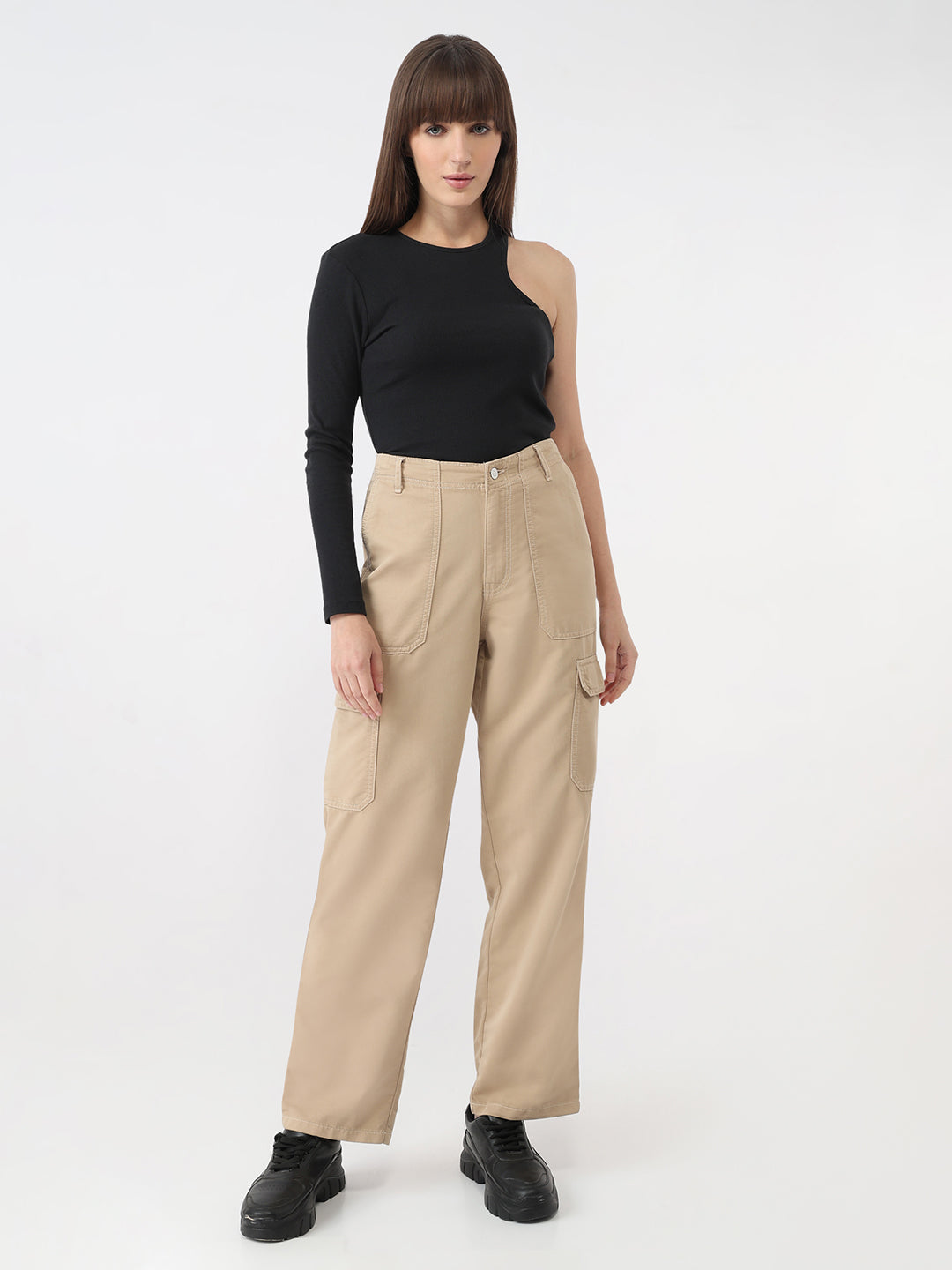 Women Oatmilk Mid-Rise Skinny Cargo