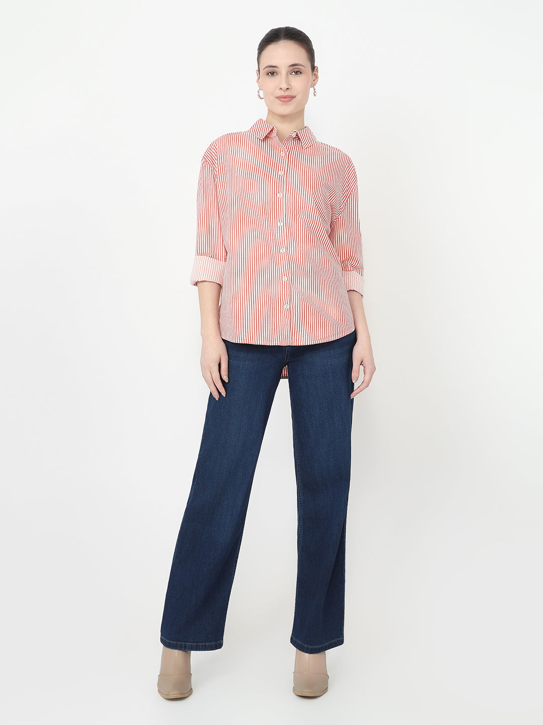 Women Red/White Oversized Shirt