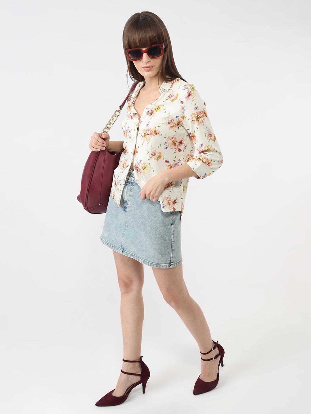 Women Floral Print Slim Shirt