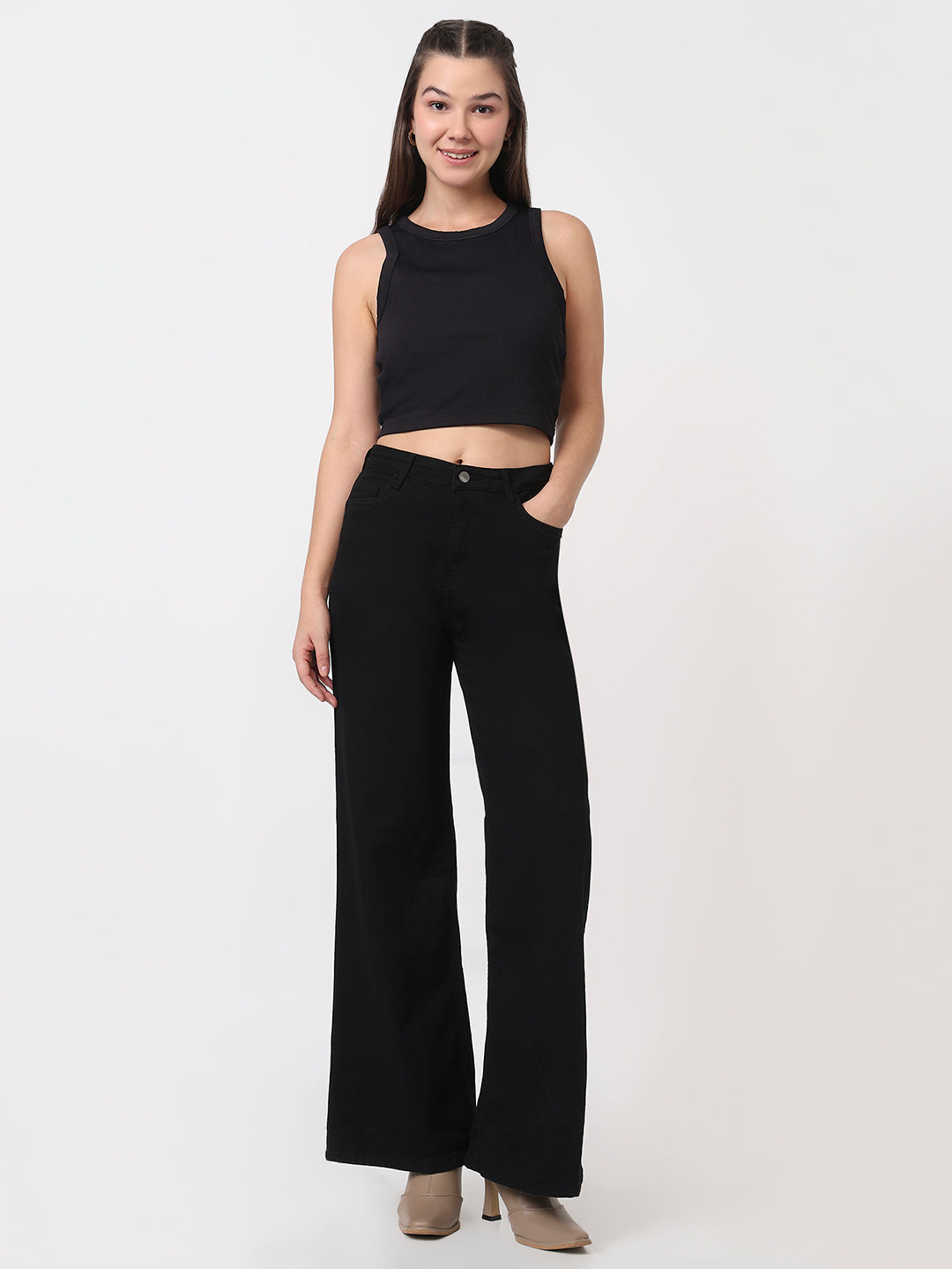 Black Super Wide Leg Jeans