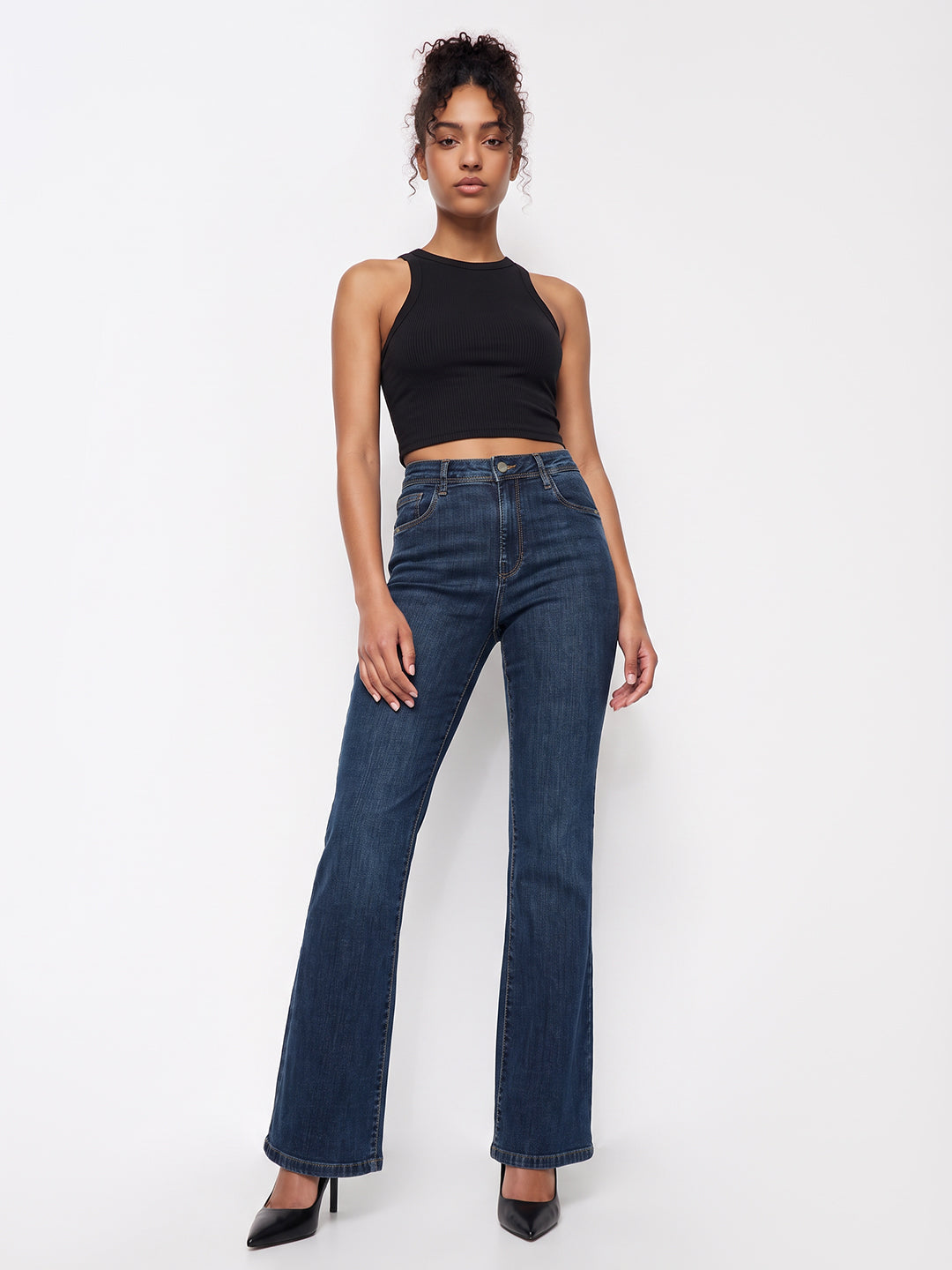 Dark Blue High-Rise Flare Jeans