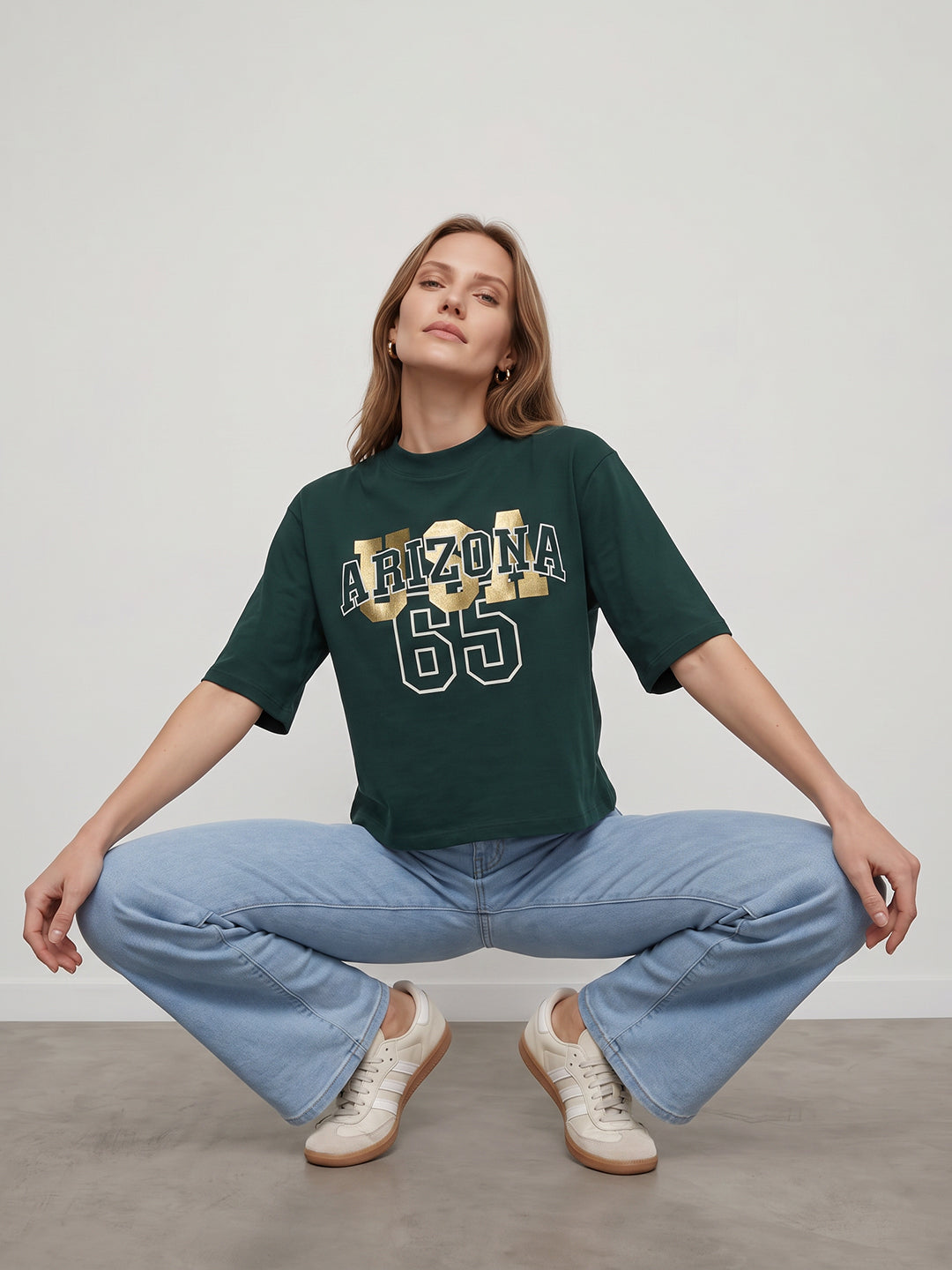 Women Bottle Green Graphic Crop Tees