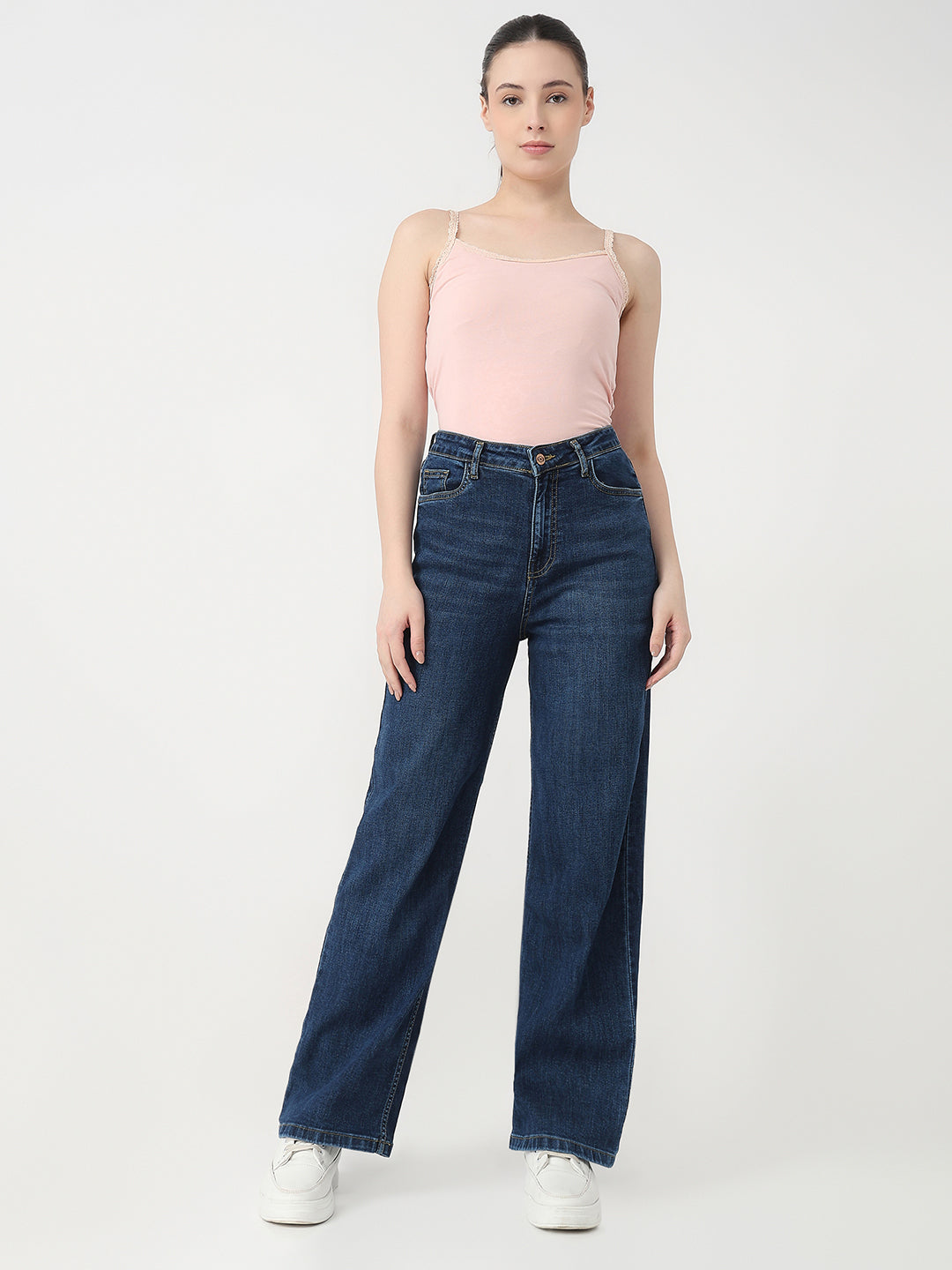 Women Dark Blue High-Rise Straight Jeans