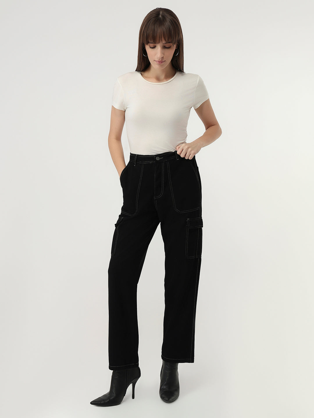 Women Black High-Rise Cargo