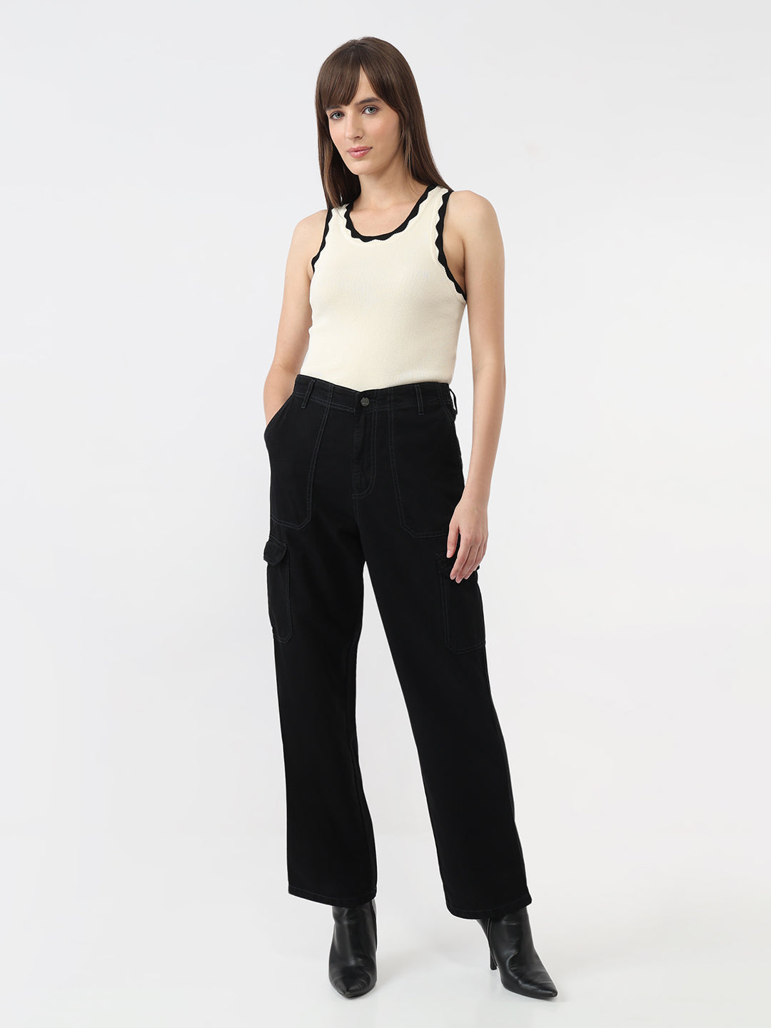 Women Black Mid-Rise Cargo