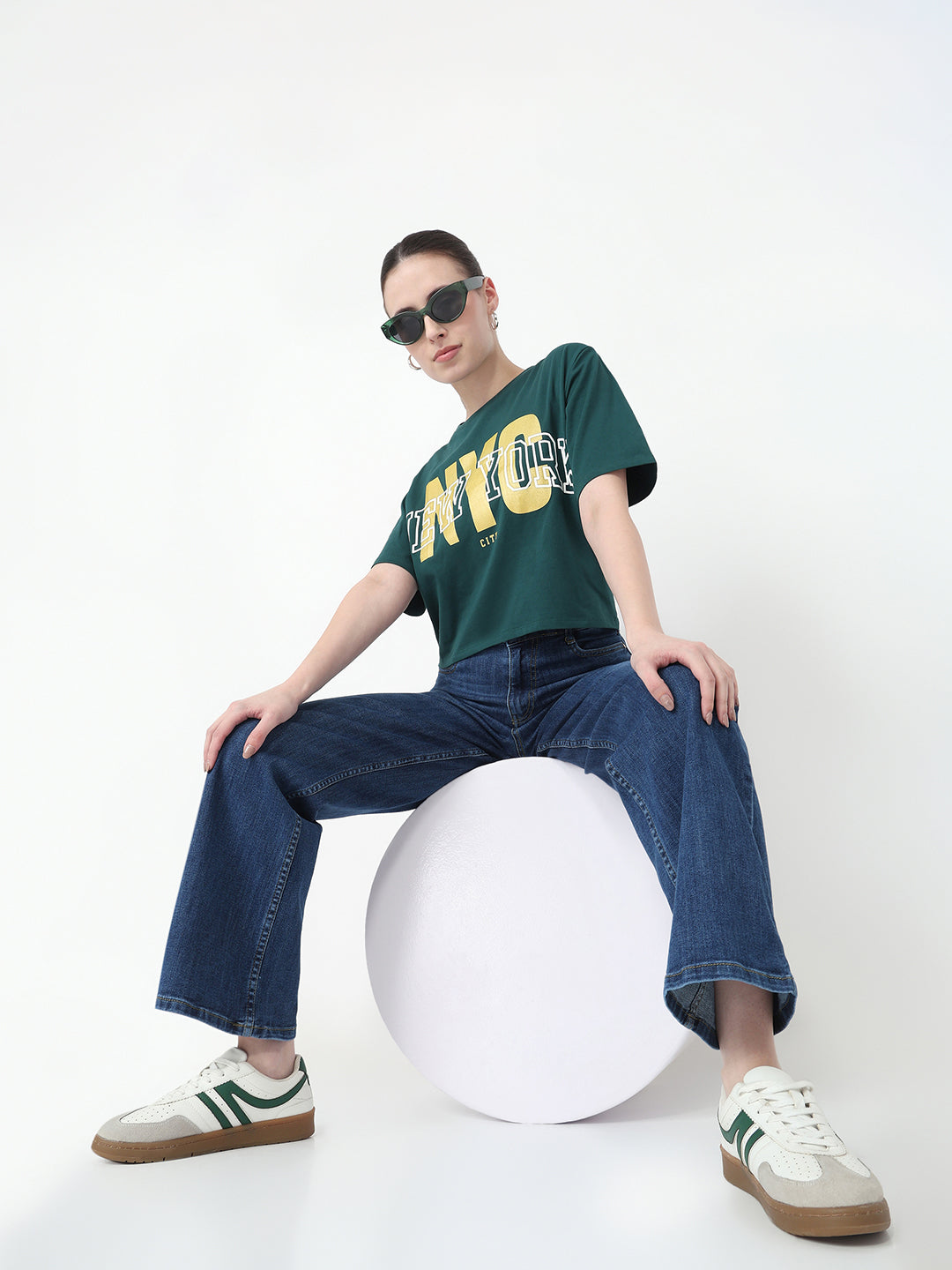 Women Graphic Crop Slim Fit Tees