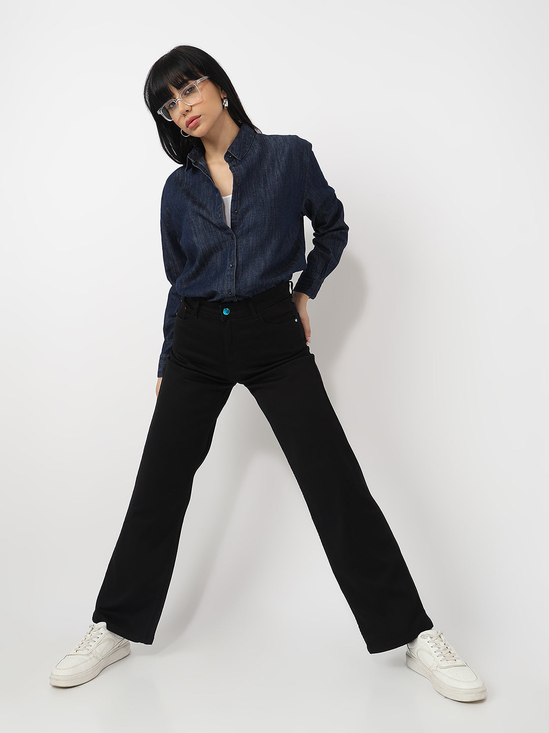 Women Black High-Rise Wide Leg Jeans