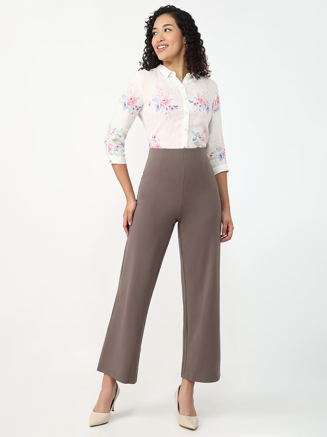 Women Frost Grey Wide Leg Treggings