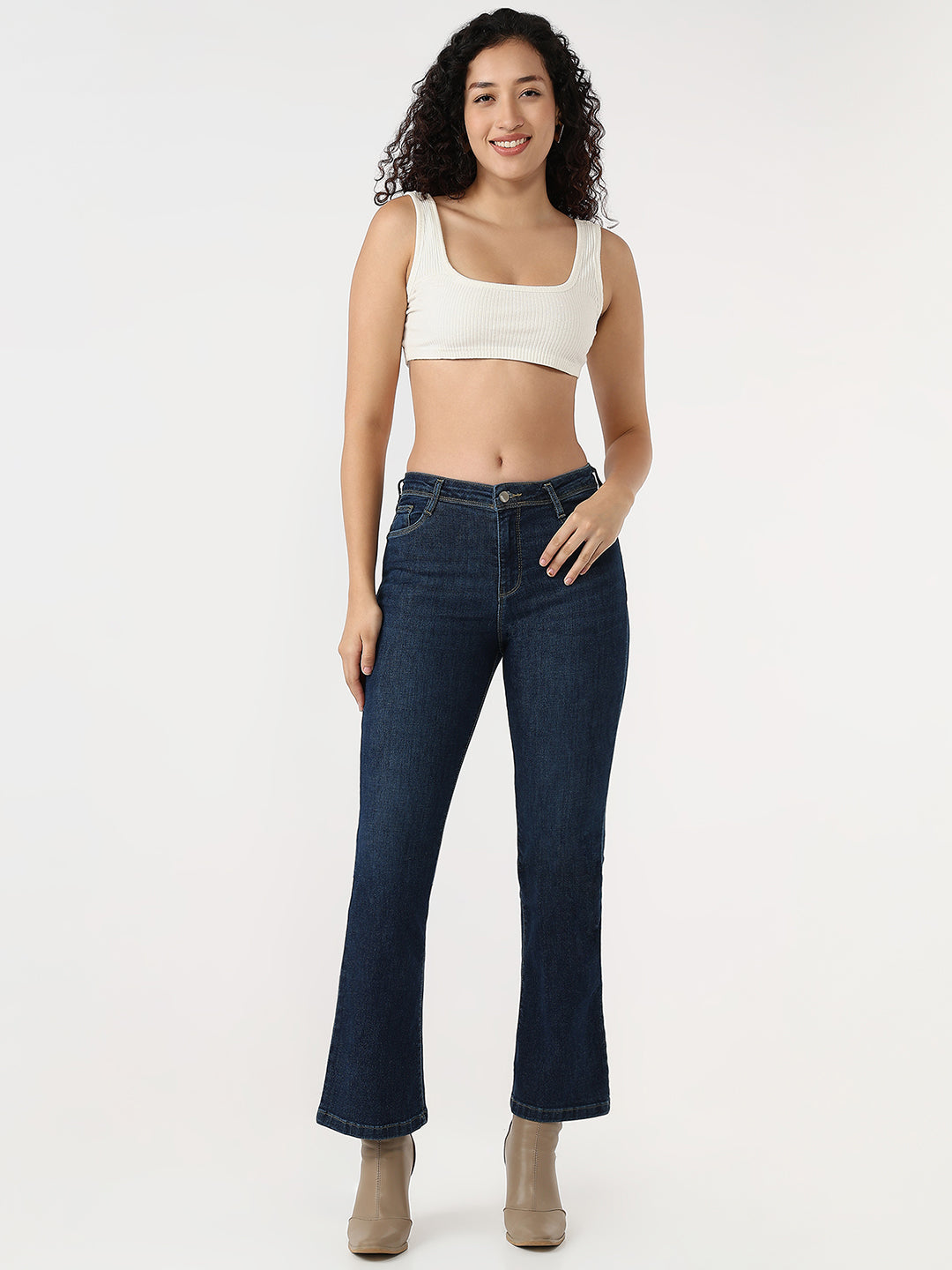 Dark Blue High-Rise Mini Flare Jeans