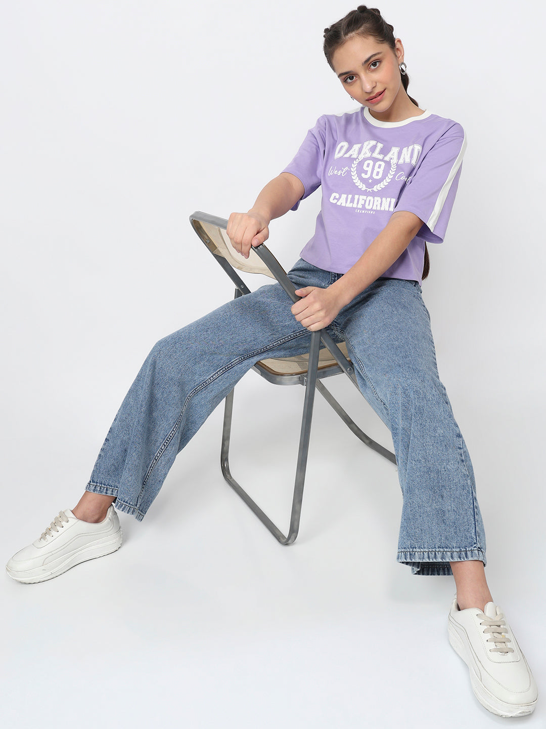 Women Lilac Graphic Crop Tees