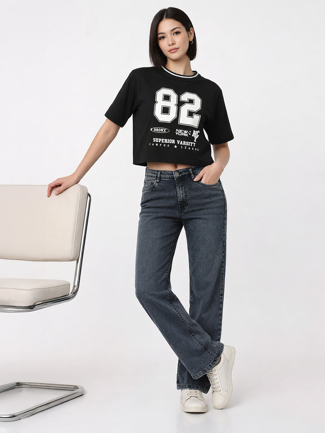 Women Slate Blue High-Rise Straight Fit Jeans