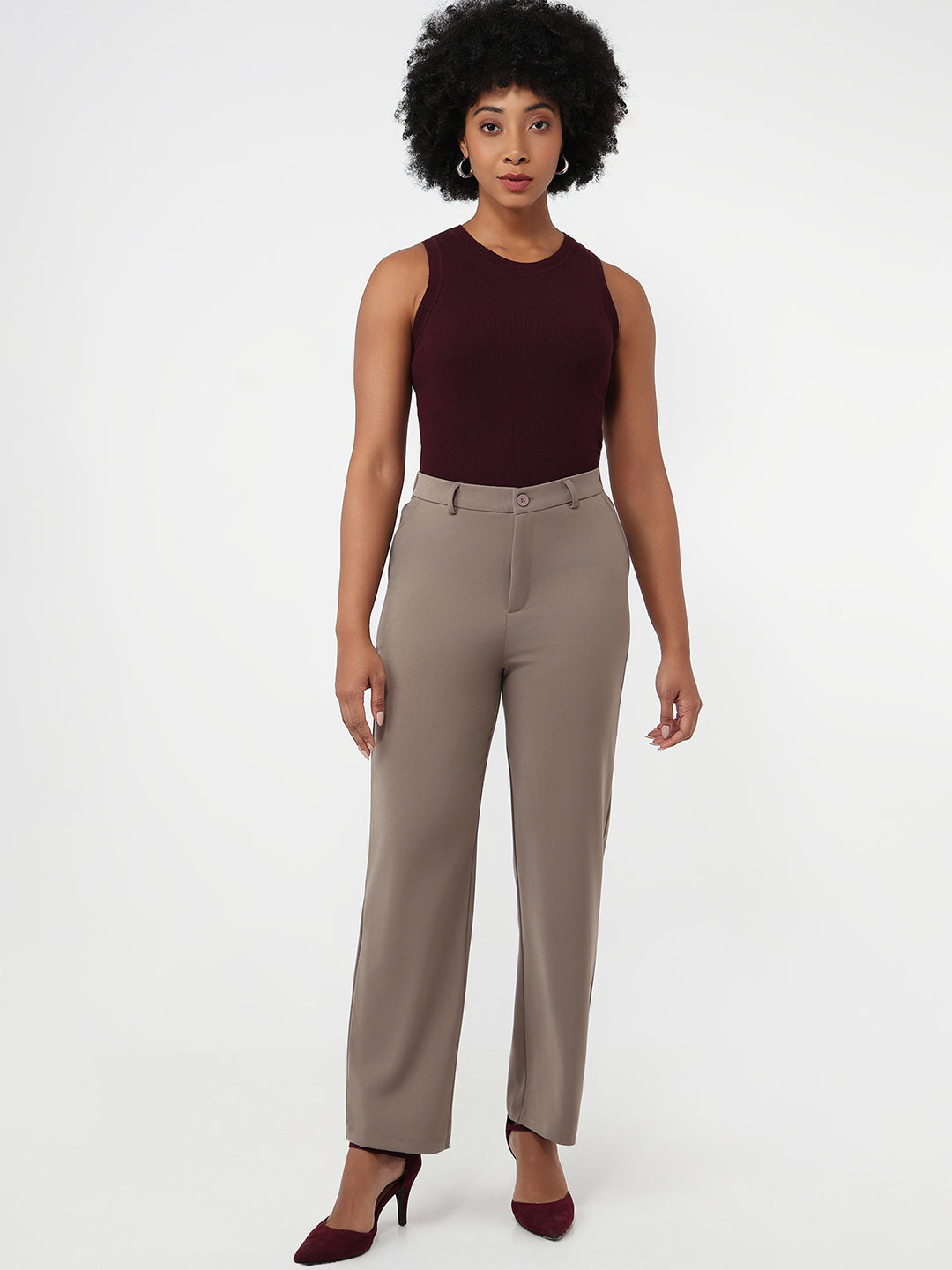 Women Stone High-Rise Straight Fit Korean Pants