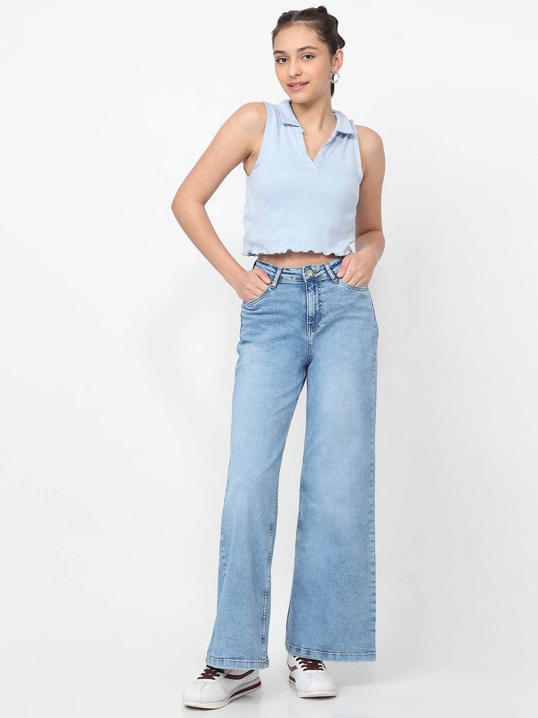 Women Blue Super Wide Leg Jeans