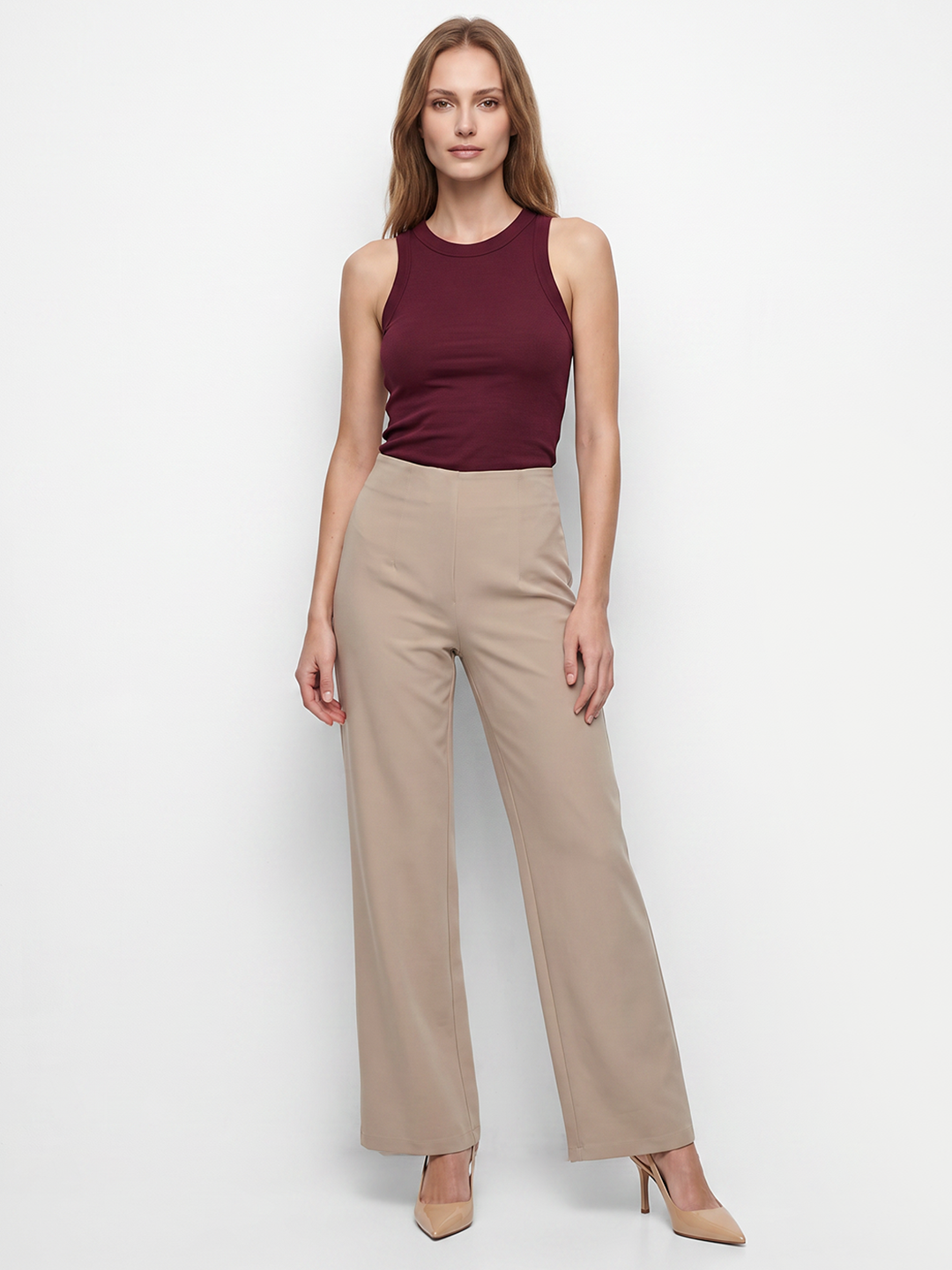 Women Beige Wide Leg Treggings