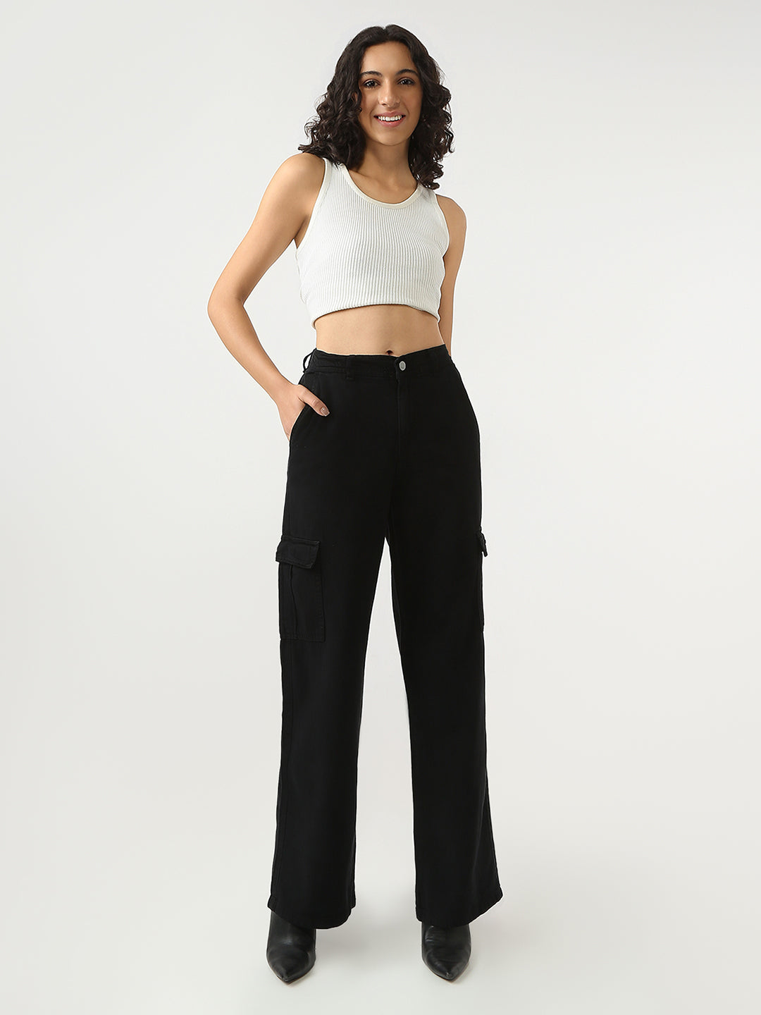 Women Black Mid-Rise Cargo