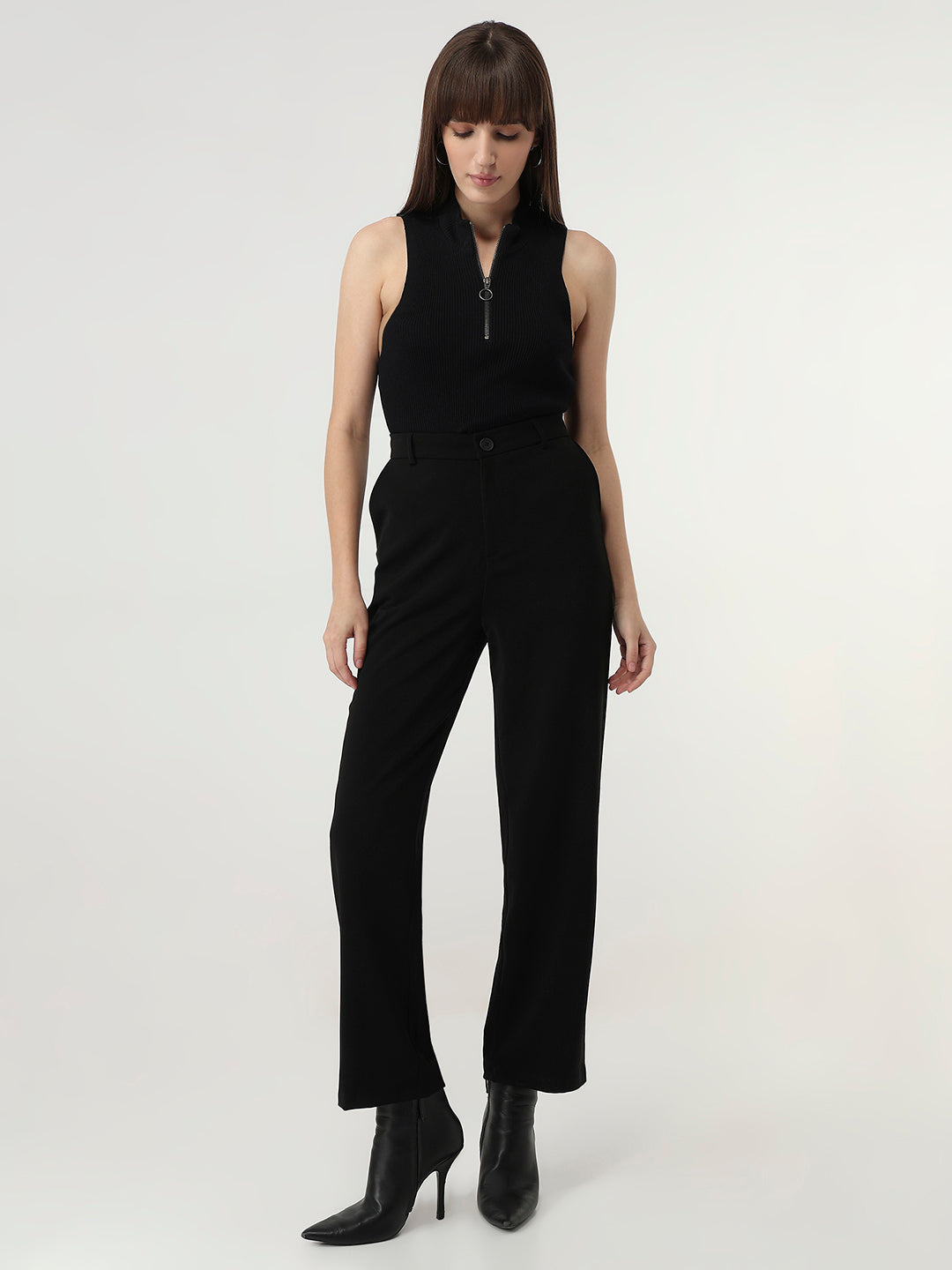 Black High-Rise Straight Fit Korean Pants