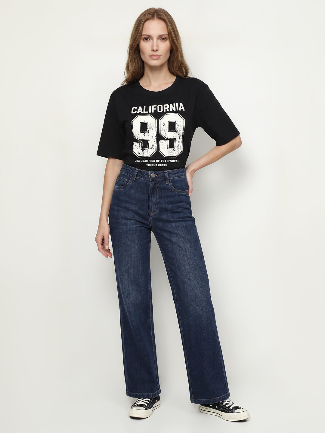 Women Blue High-Rise Wide Leg Jeans