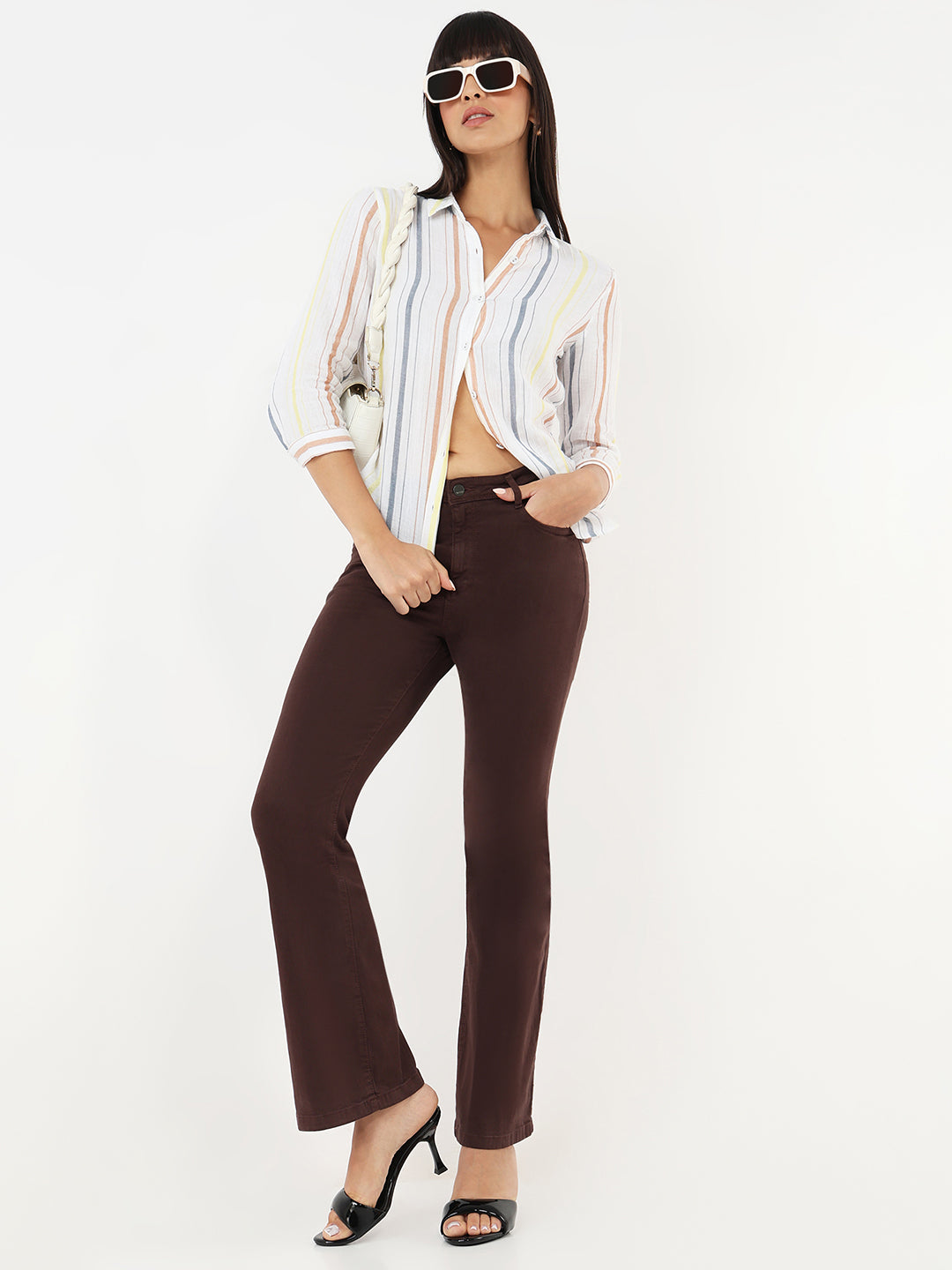 Women Sepia High-Rise Flare Jeans