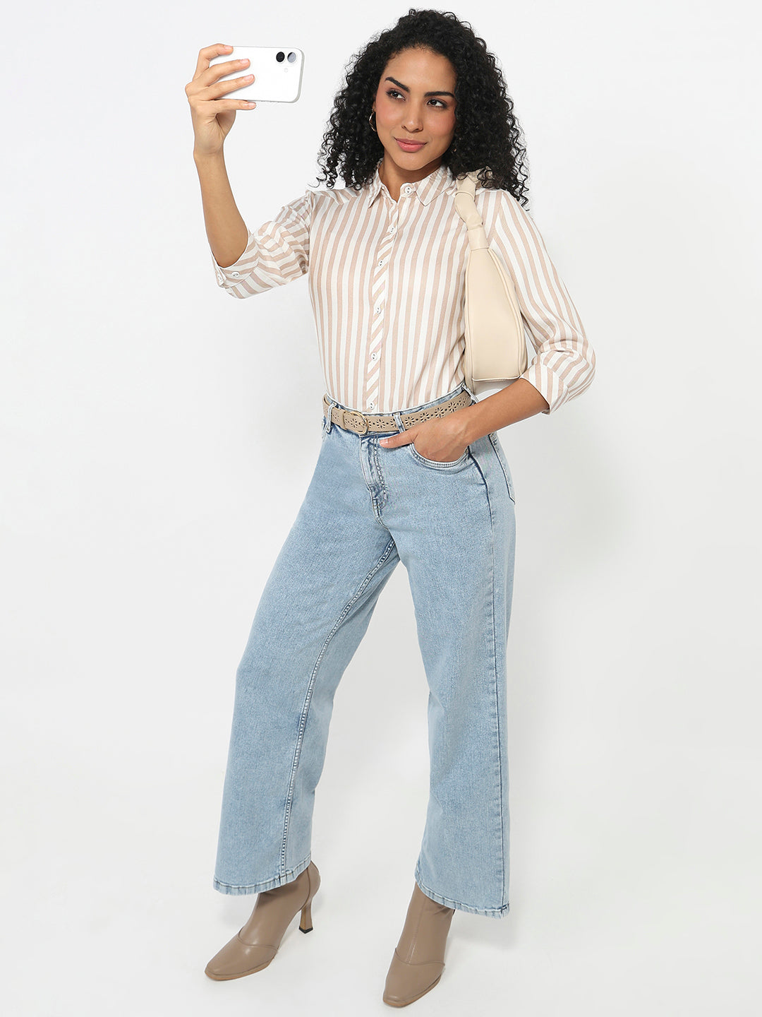 Women Beige/White Striped Shirt