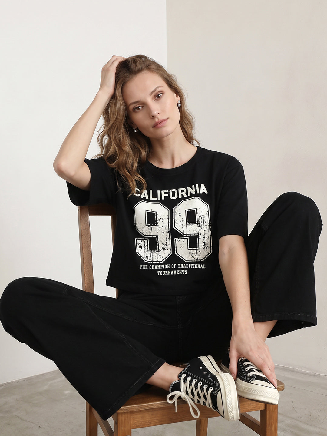 Women Black Graphic Genz Tees