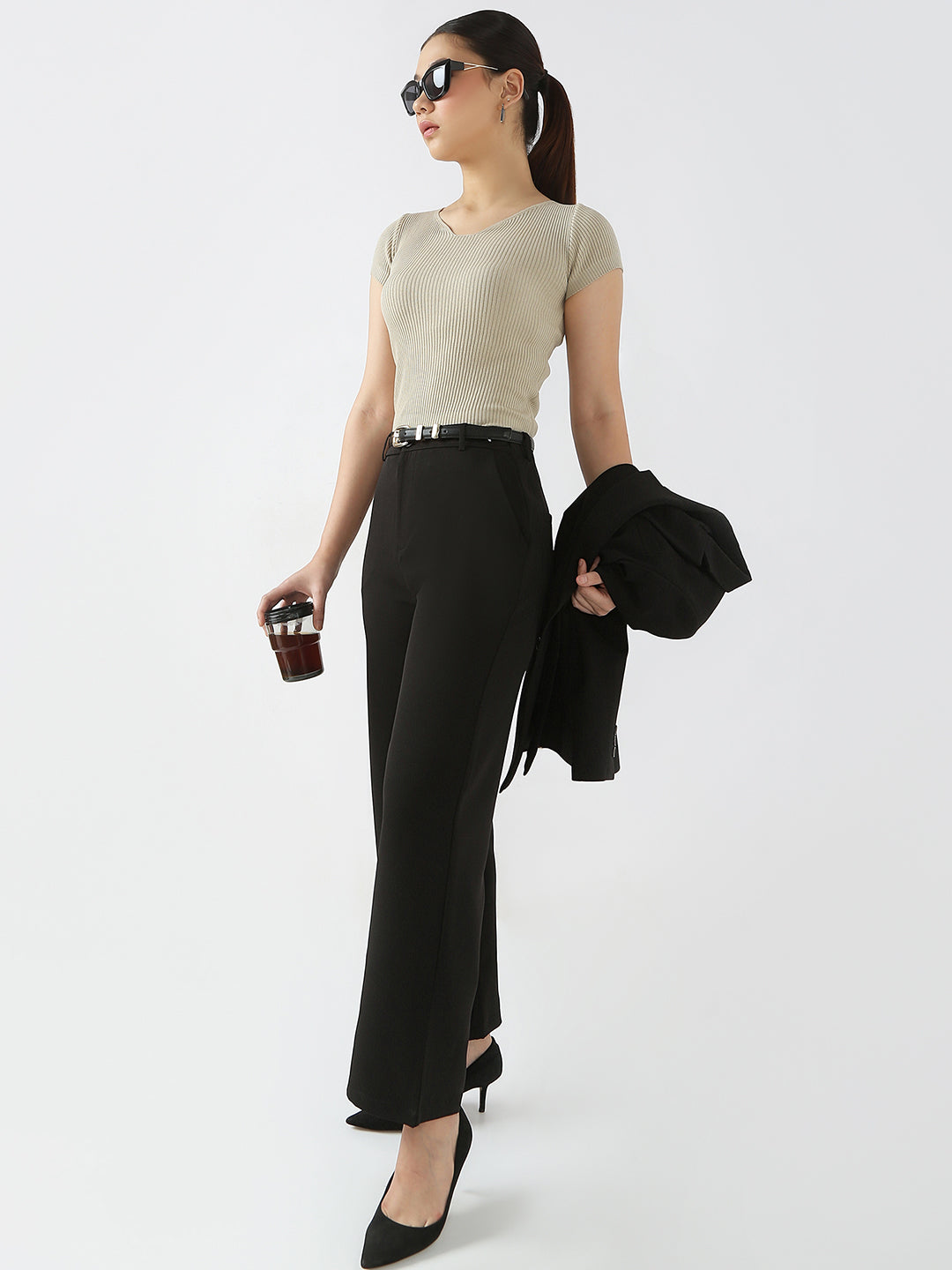 Women High-Rise Relaxed Straight Fit Trousers