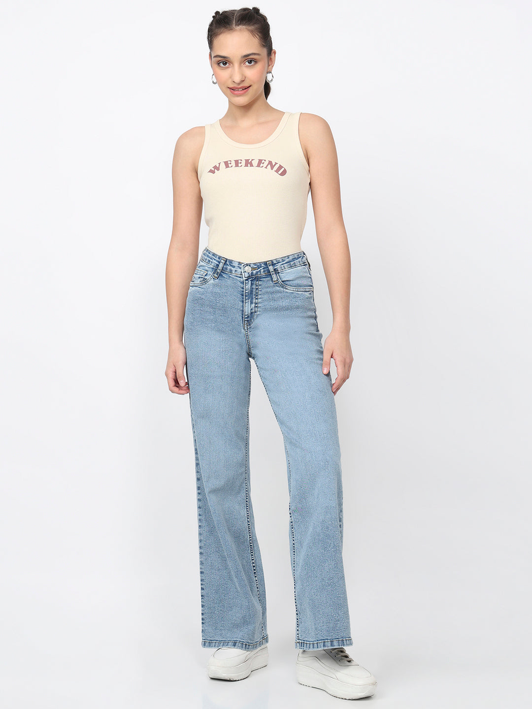 Women Blue High-Rise Super Wide Leg Jeans