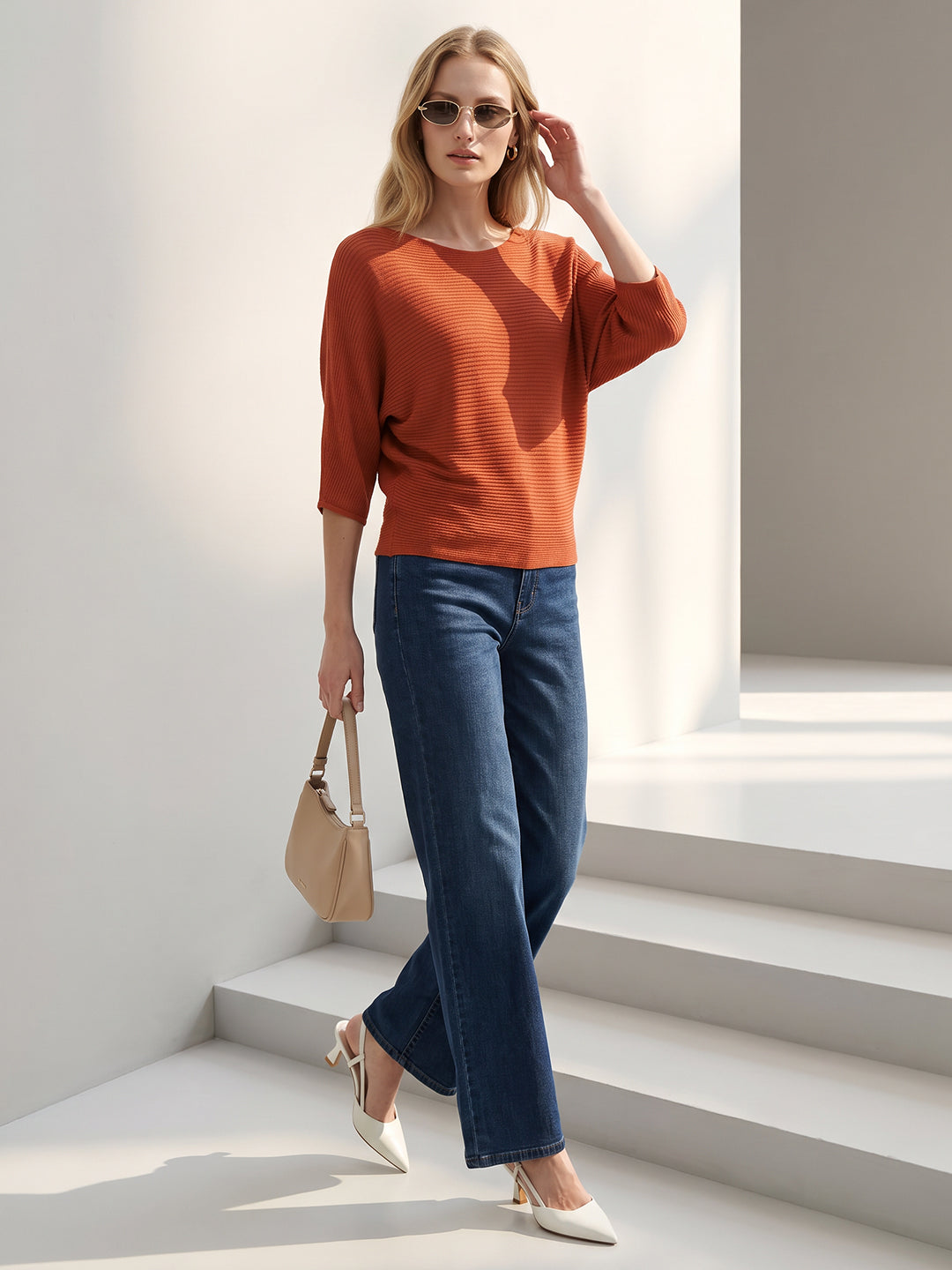 Women Burnt Orange Batsleeve Top