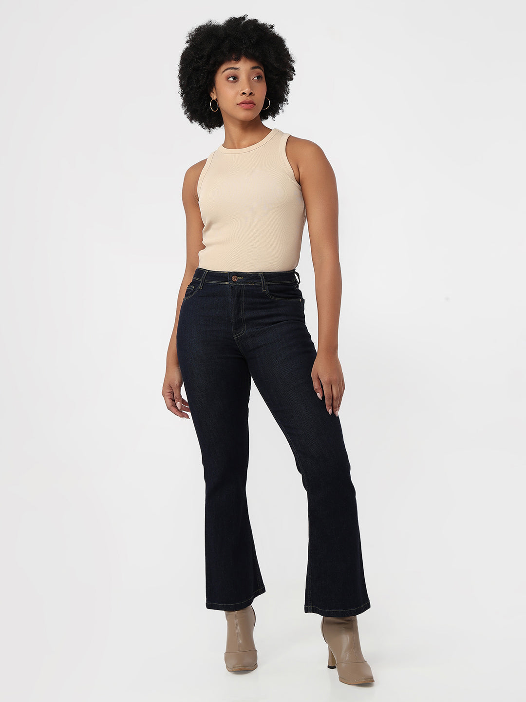 Dark Blue High-Rise Flare Jeans