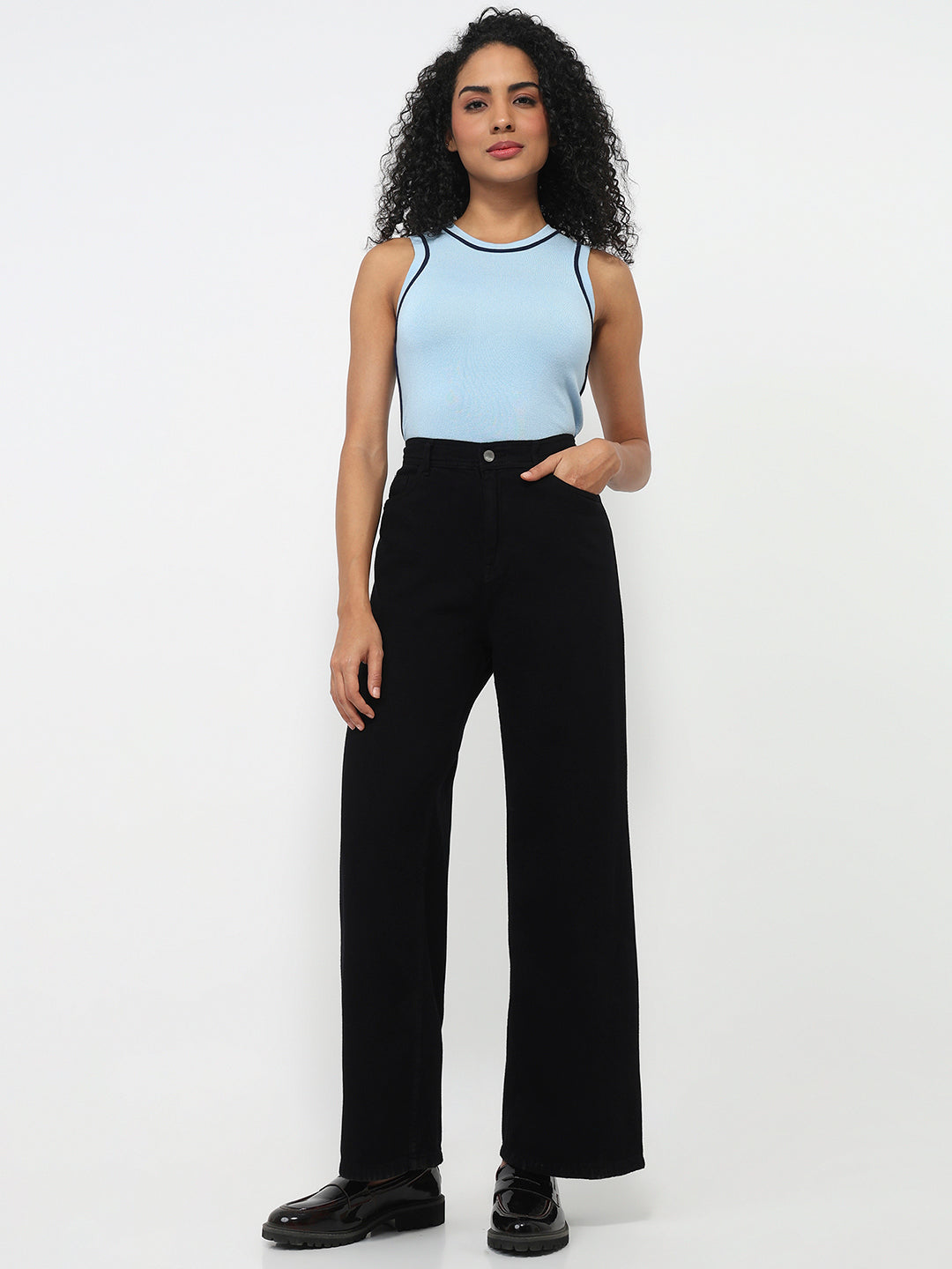 Women Black High-Rise Super Wide Leg Jeans