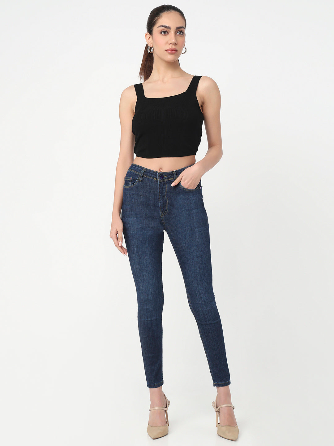 Women Dark Blue High-Rise Skinny Jeans