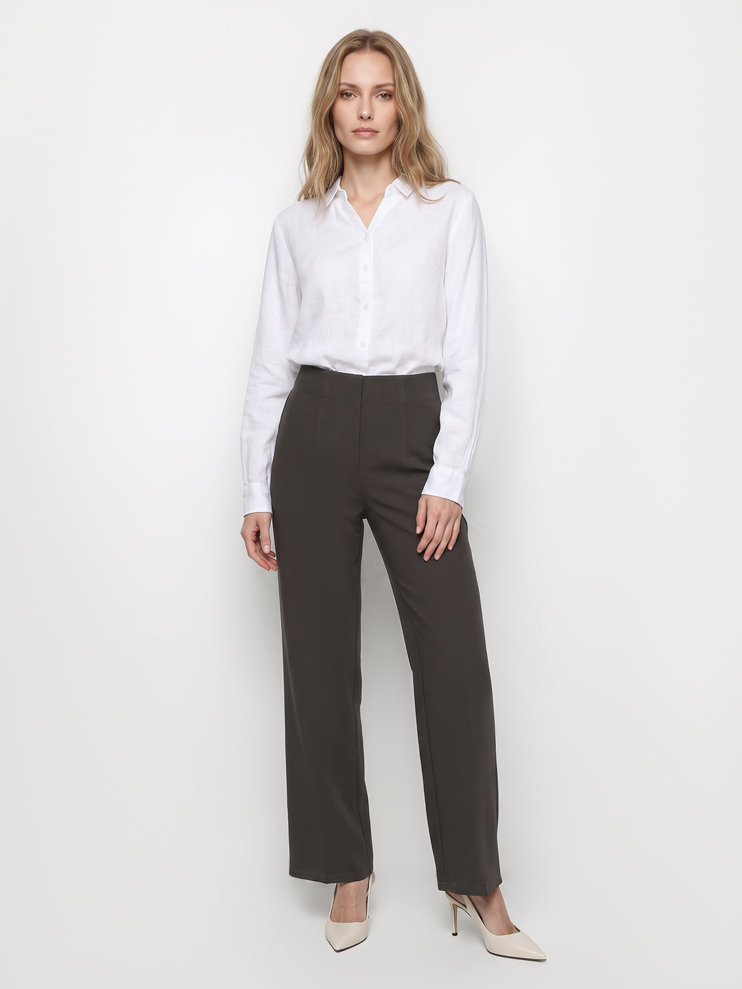 Women Smokey Olive Wide Leg Treggings
