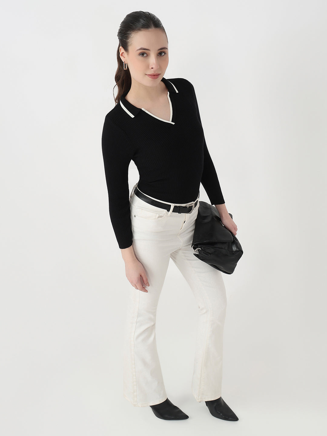Women Black Slim Fit Flat Knit