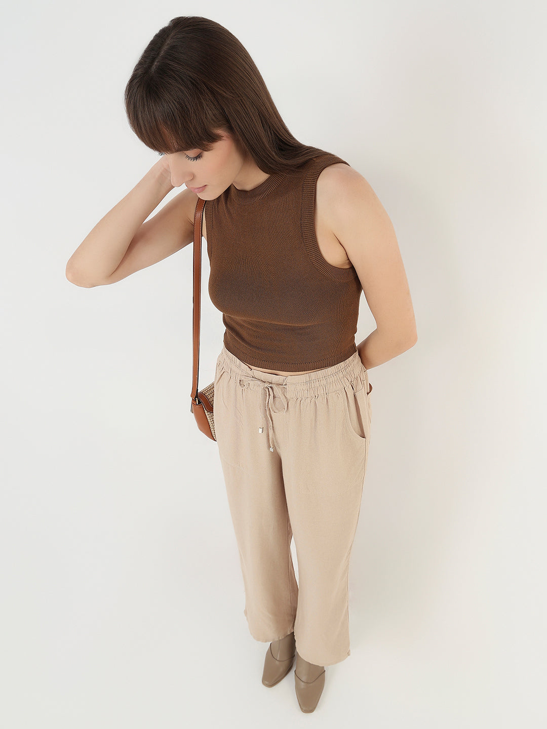 Women Sepia Slim Fit Tank Top