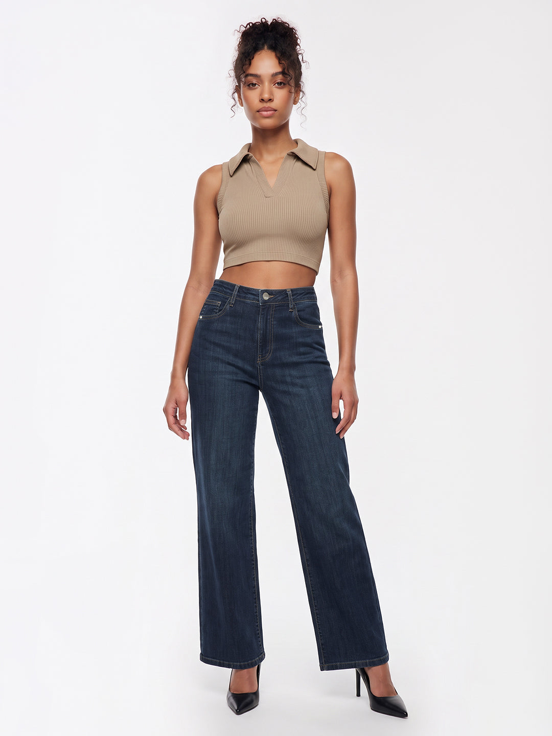 Dark Blue High-Rise Straight Fit Jeans