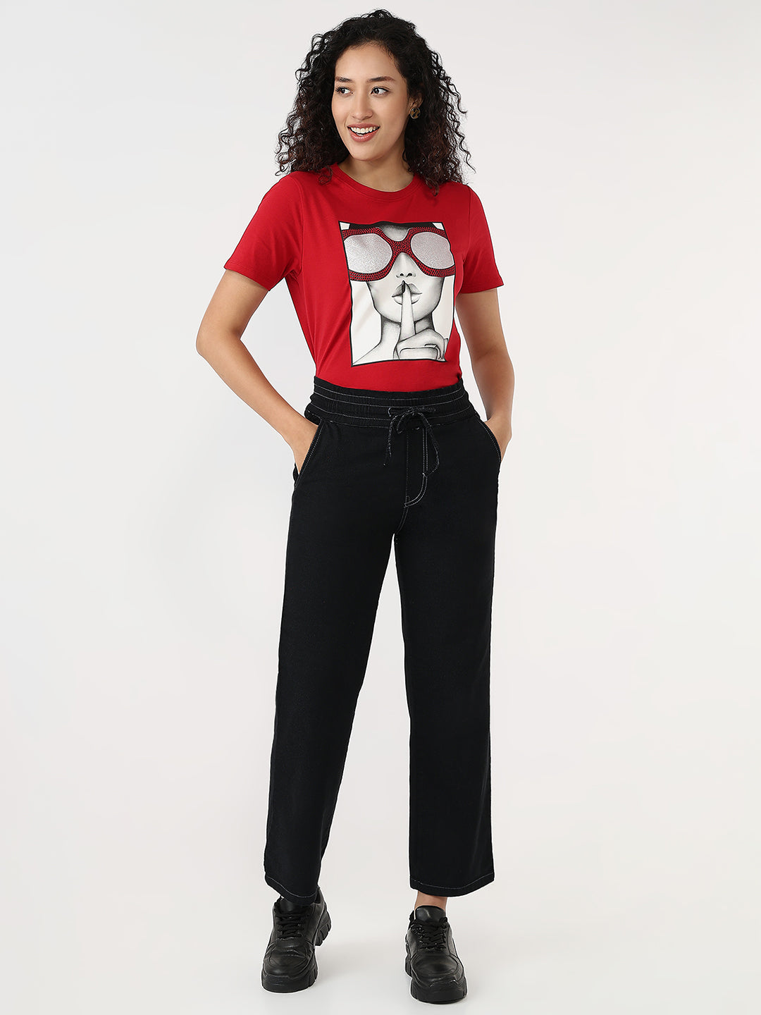 Women Black High-Rise Joggers