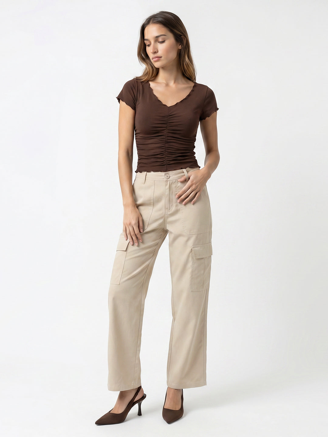 Women Beige Mid-Rise Cargo