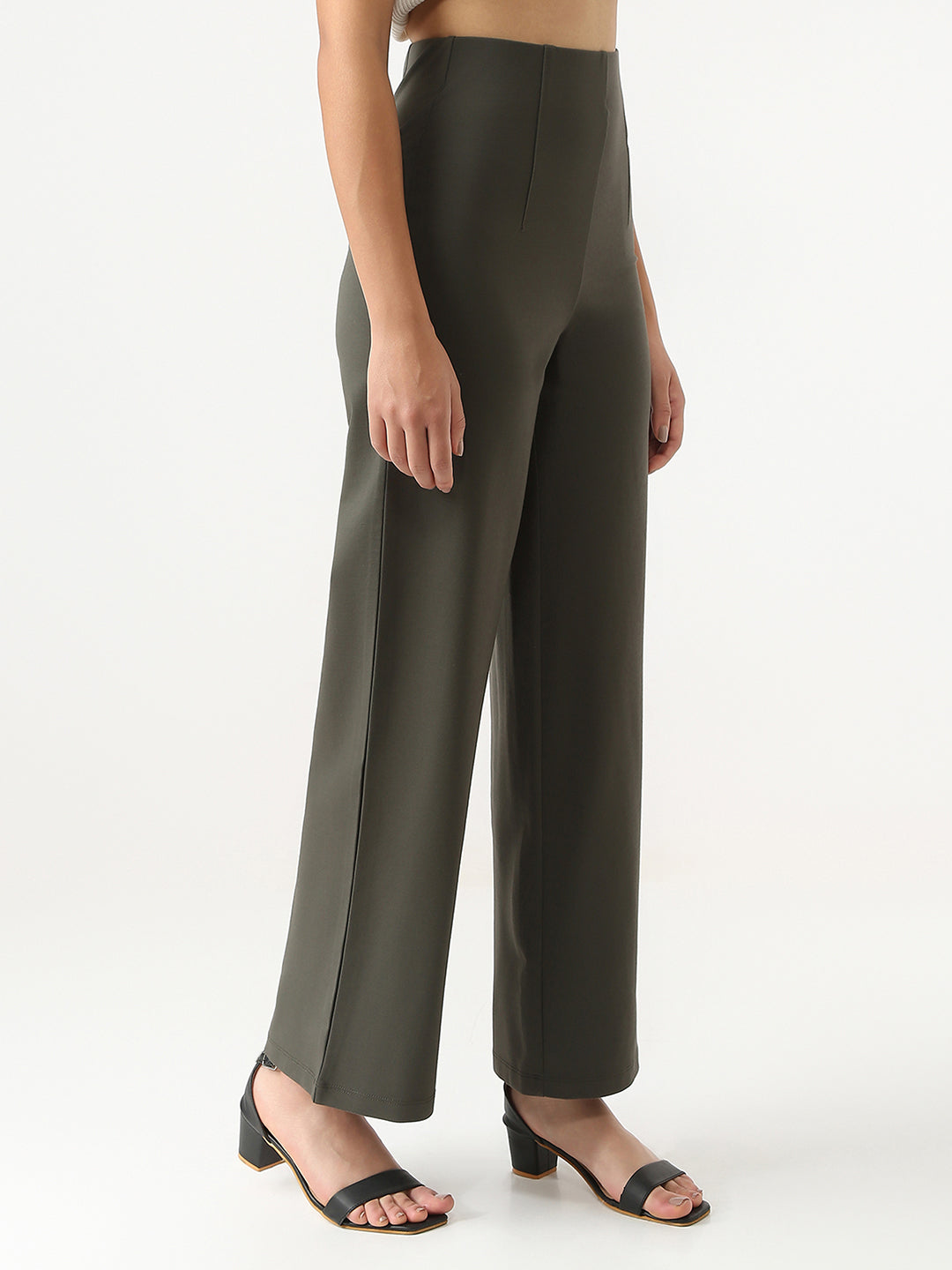 Women Smokey Olive Wide Leg Treggings