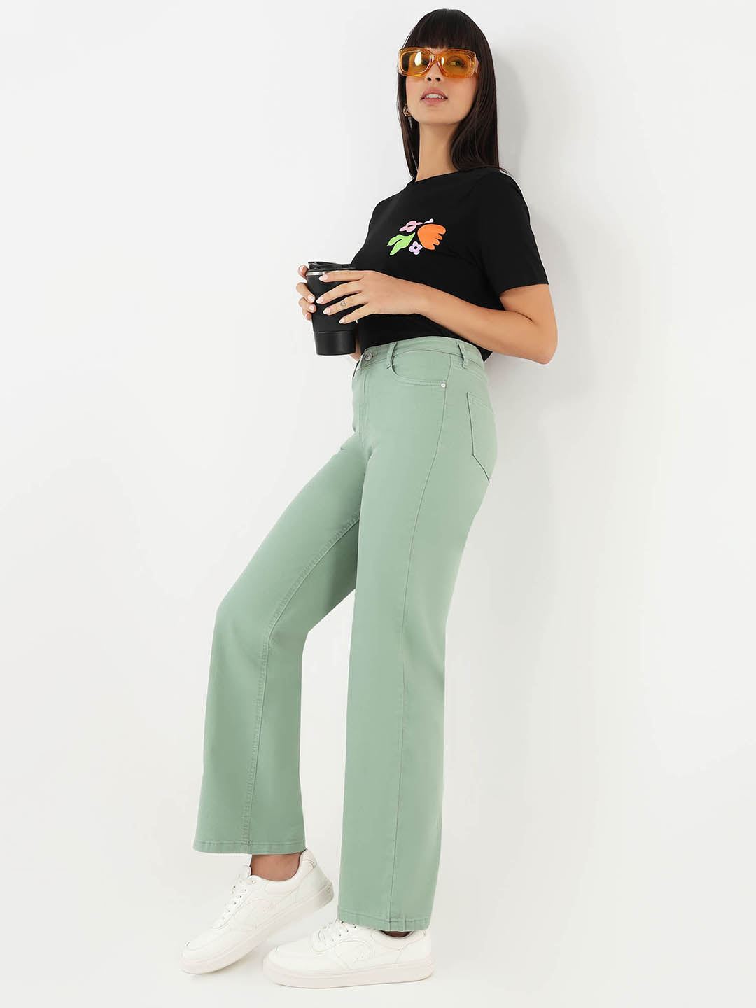 Women Mint Loose Straight Jeans