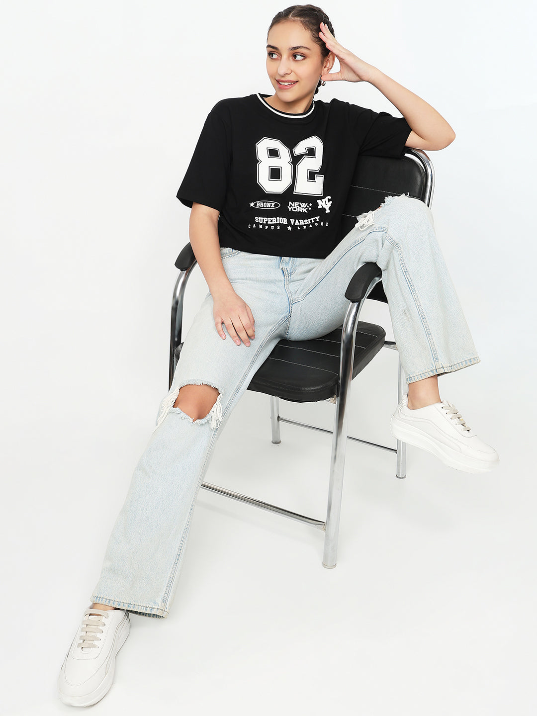 Women Black Crop Graphic Tees